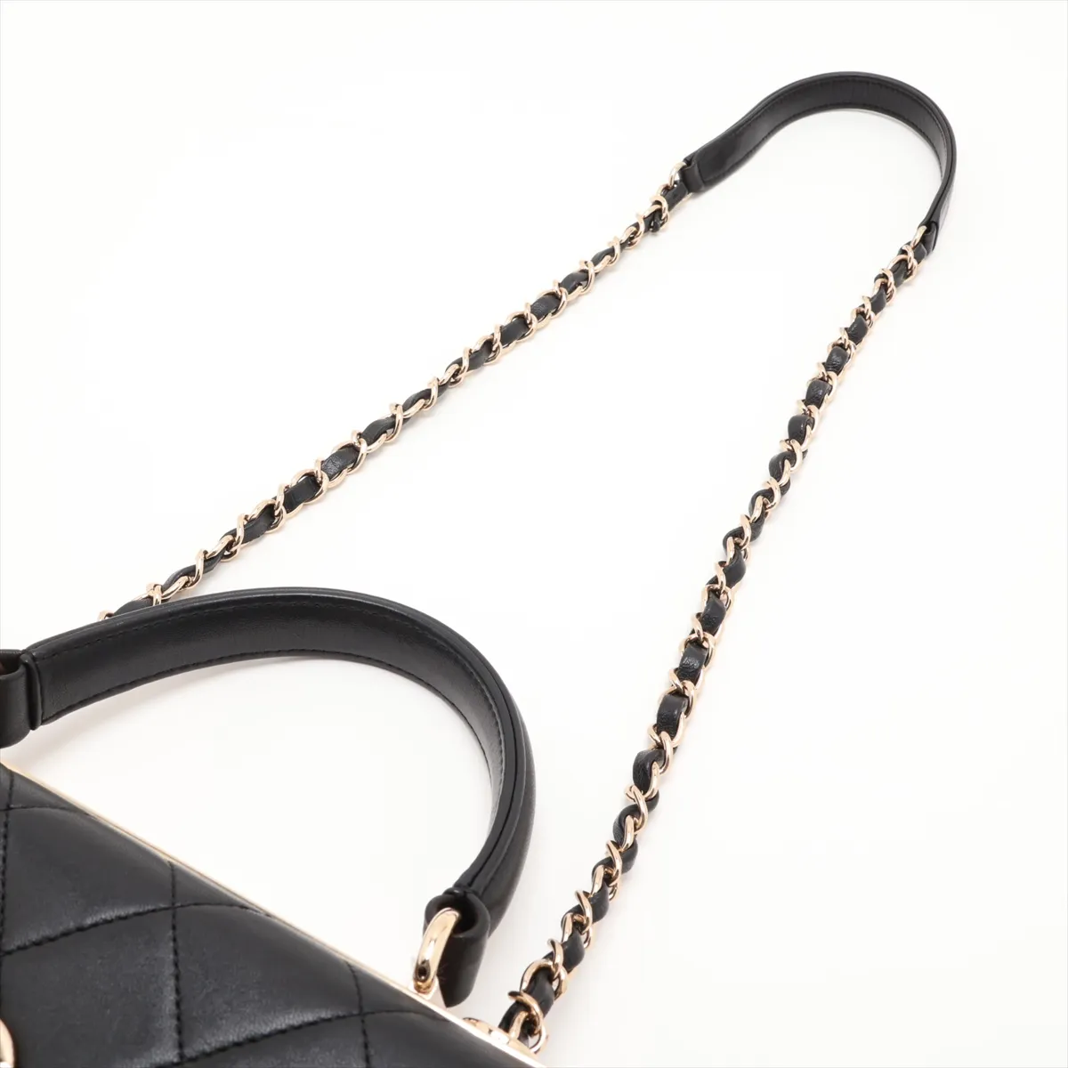 Trendy CC Lambskin 2-Way Handbag, Black with Gold Hardware, 26247202 (Serial Number 26-series), Hardware with Thread Attachment — view 7