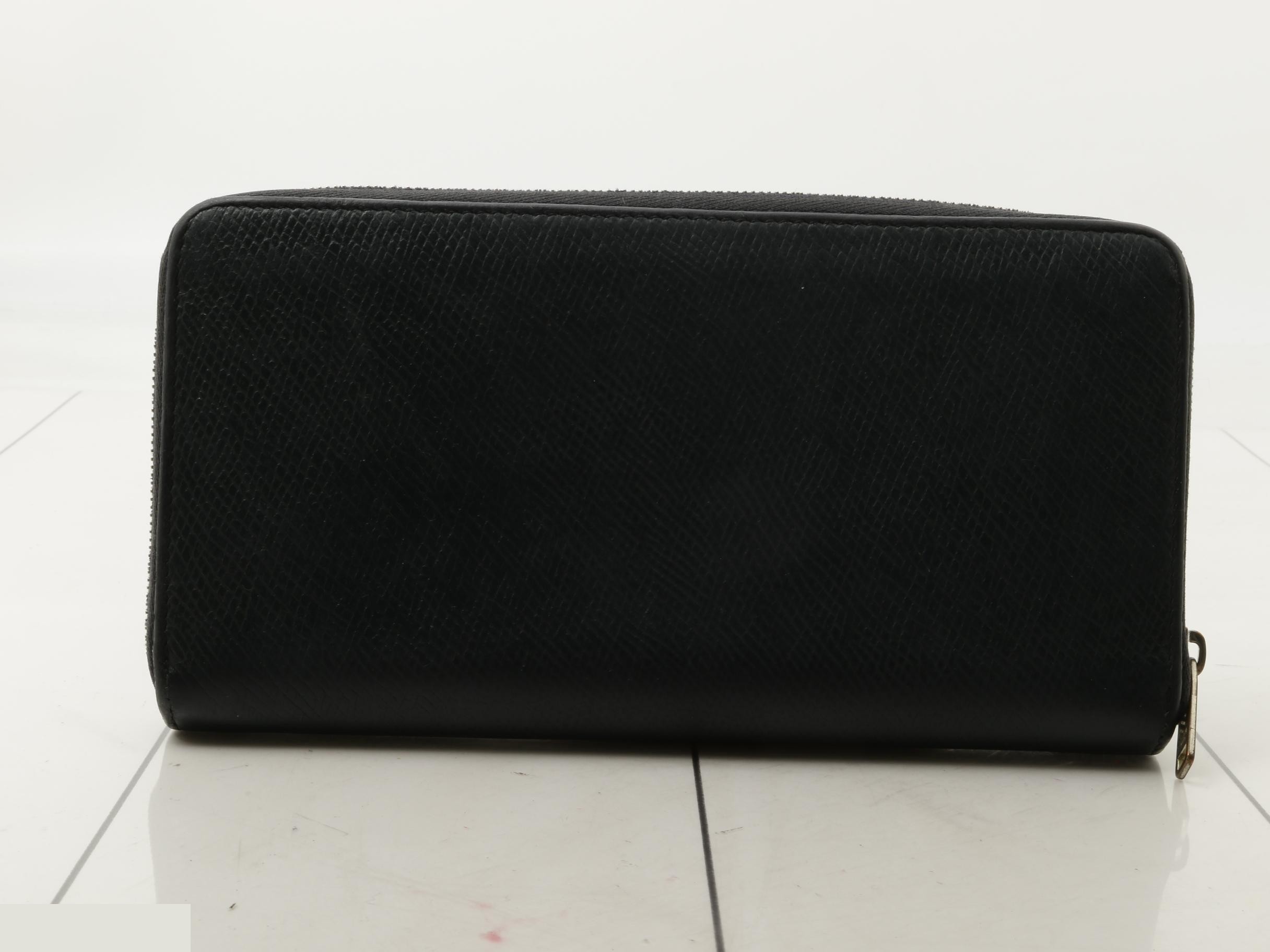 Embossed leather round zipper long wallet, dark navy, silver hardware — view 2