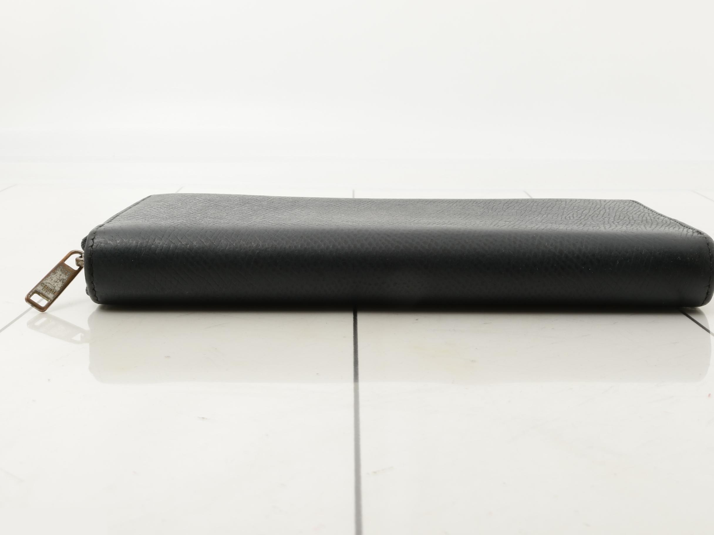 Embossed leather round zipper long wallet, dark navy, silver hardware — view 3