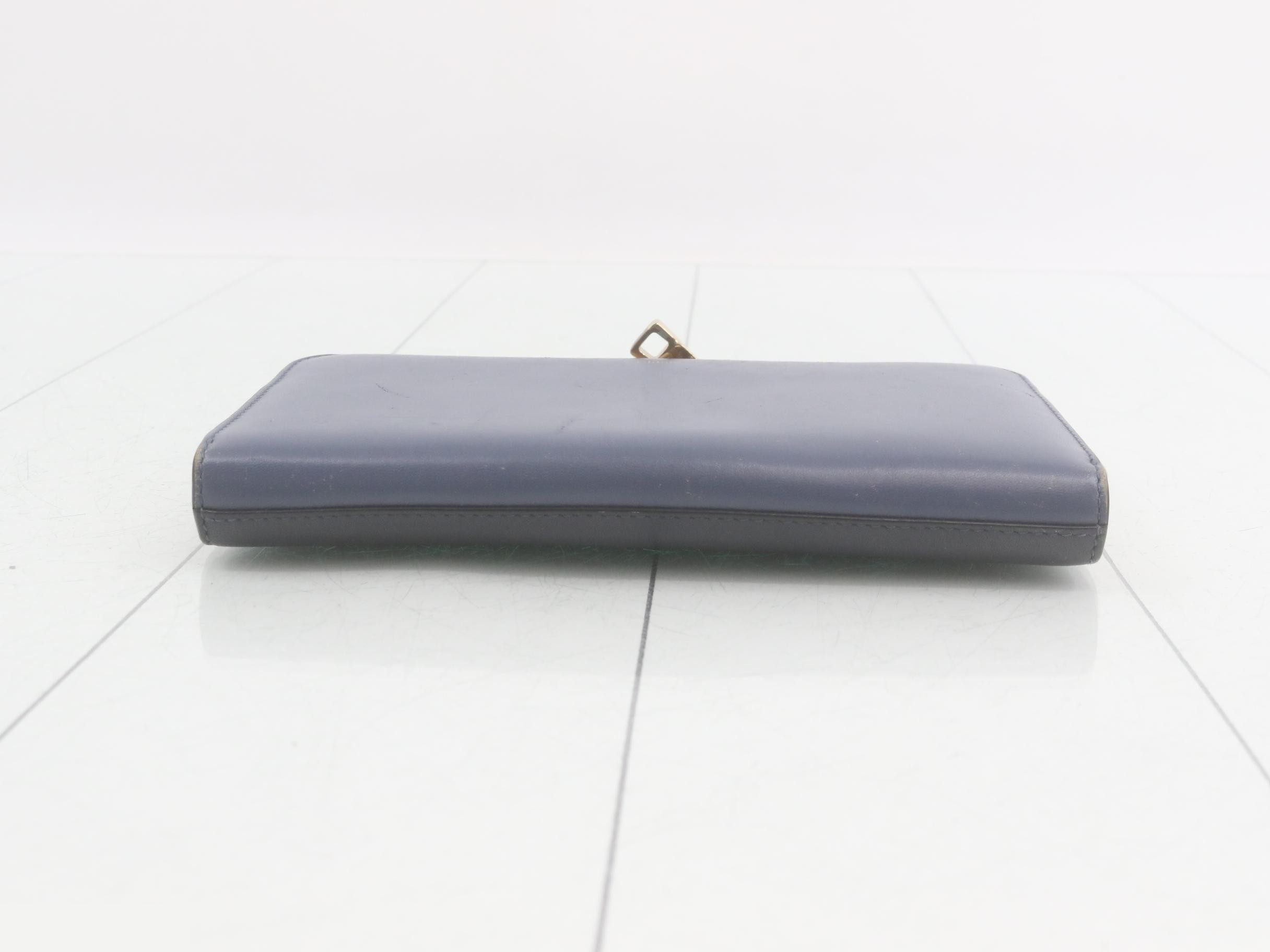 Round zipper long wallet, blue, leather — view 3