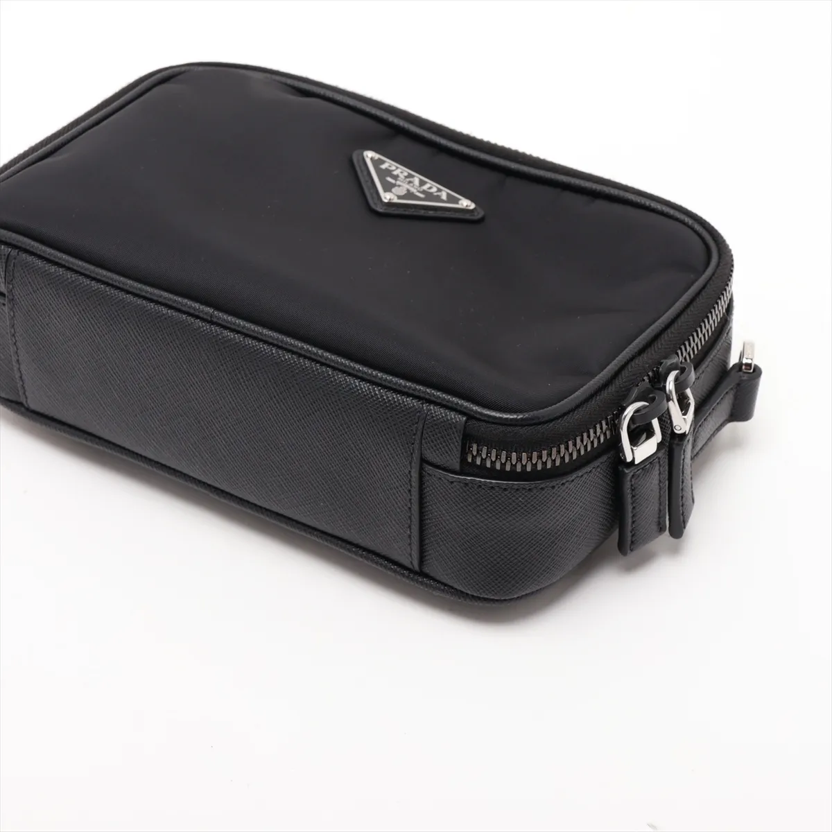 Saffiano Leather x Nylon Shoulder Bag, Black — view 3