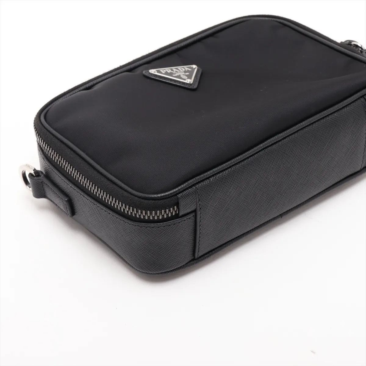 Saffiano Leather x Nylon Shoulder Bag, Black — view 4