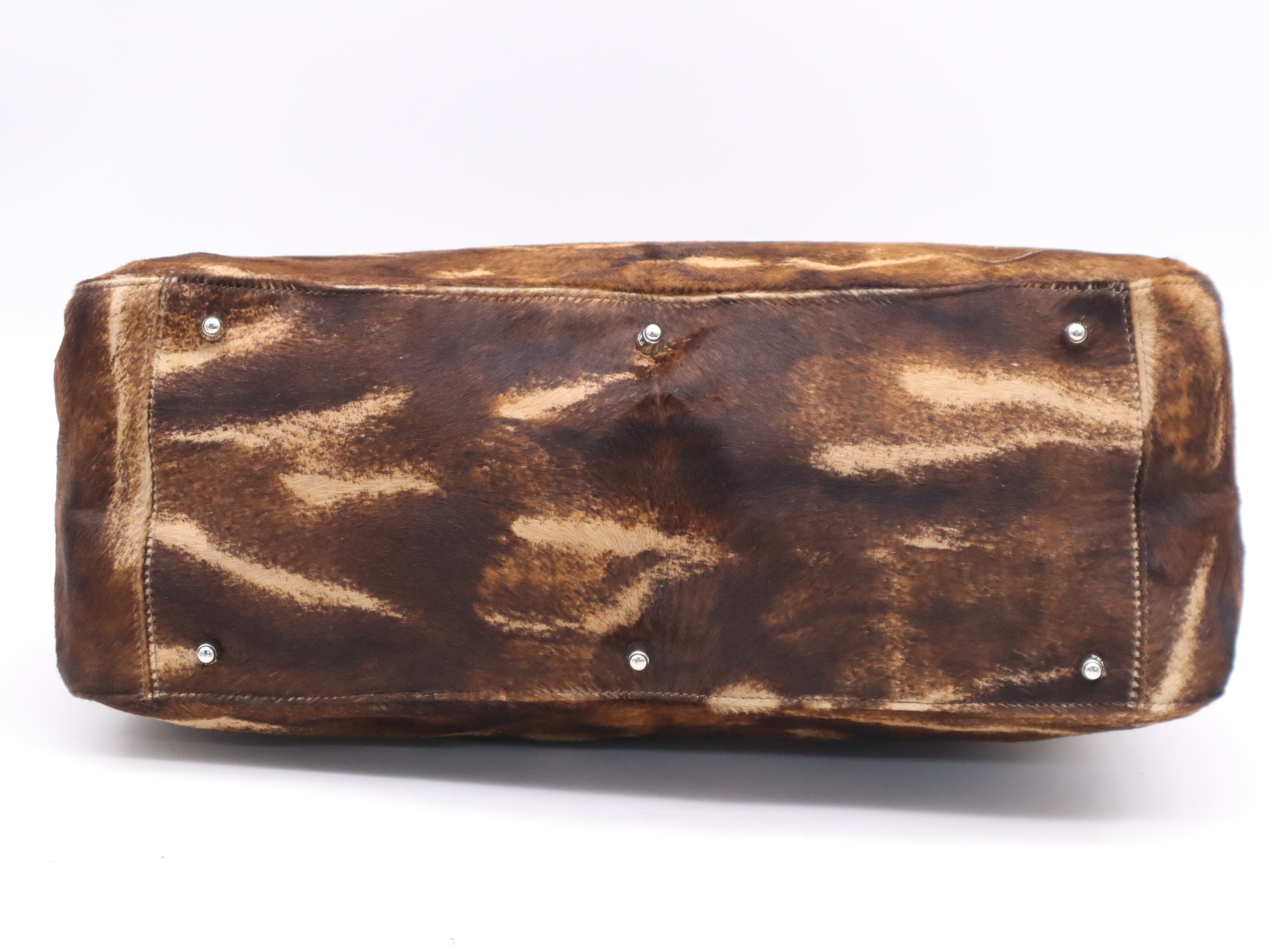 Calf Hair Animal Print Tote Bag, Brown, Silver Hardware, Handbag — view 4