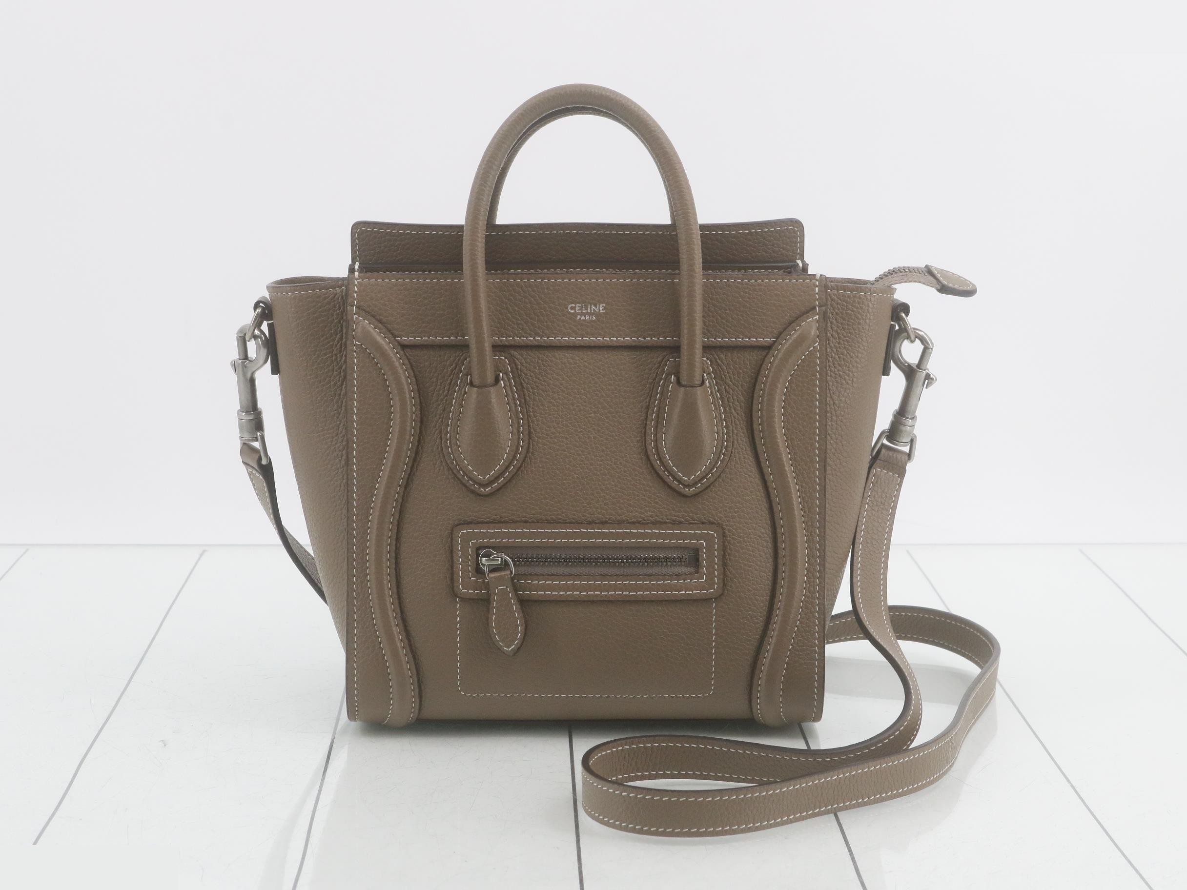 Luggage Nano Shopper Leather Shoulder Bag, Gray Beige, Size 165