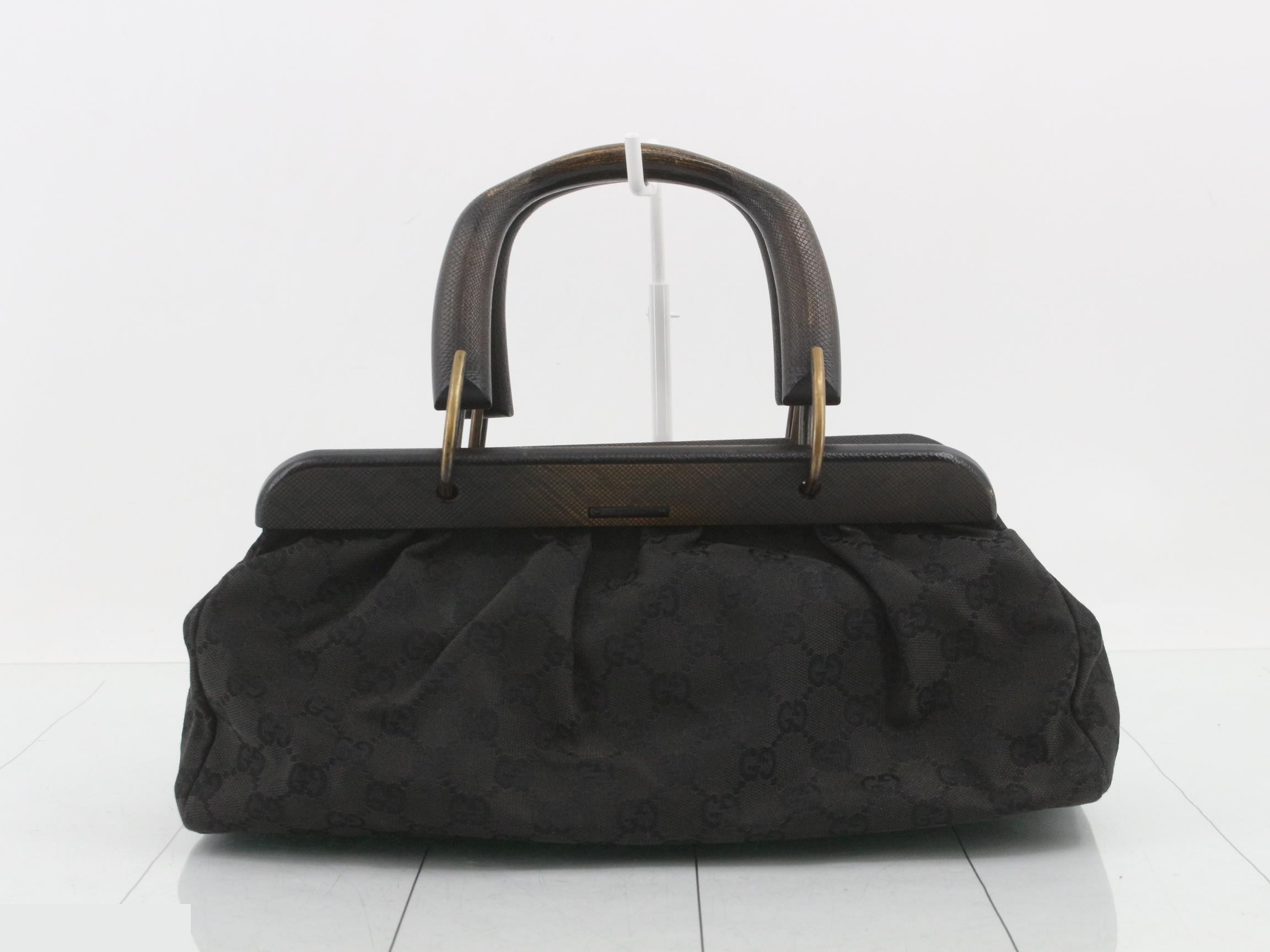 Tom Ford era GG canvas handbag with wood handle — view 2