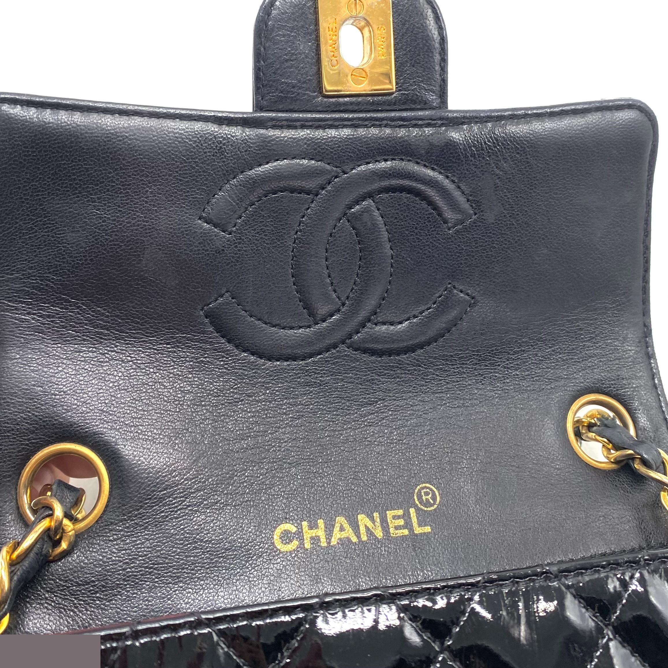 Mini Matelassé Coco Mark Patent Leather Chain Shoulder Bag — view 9