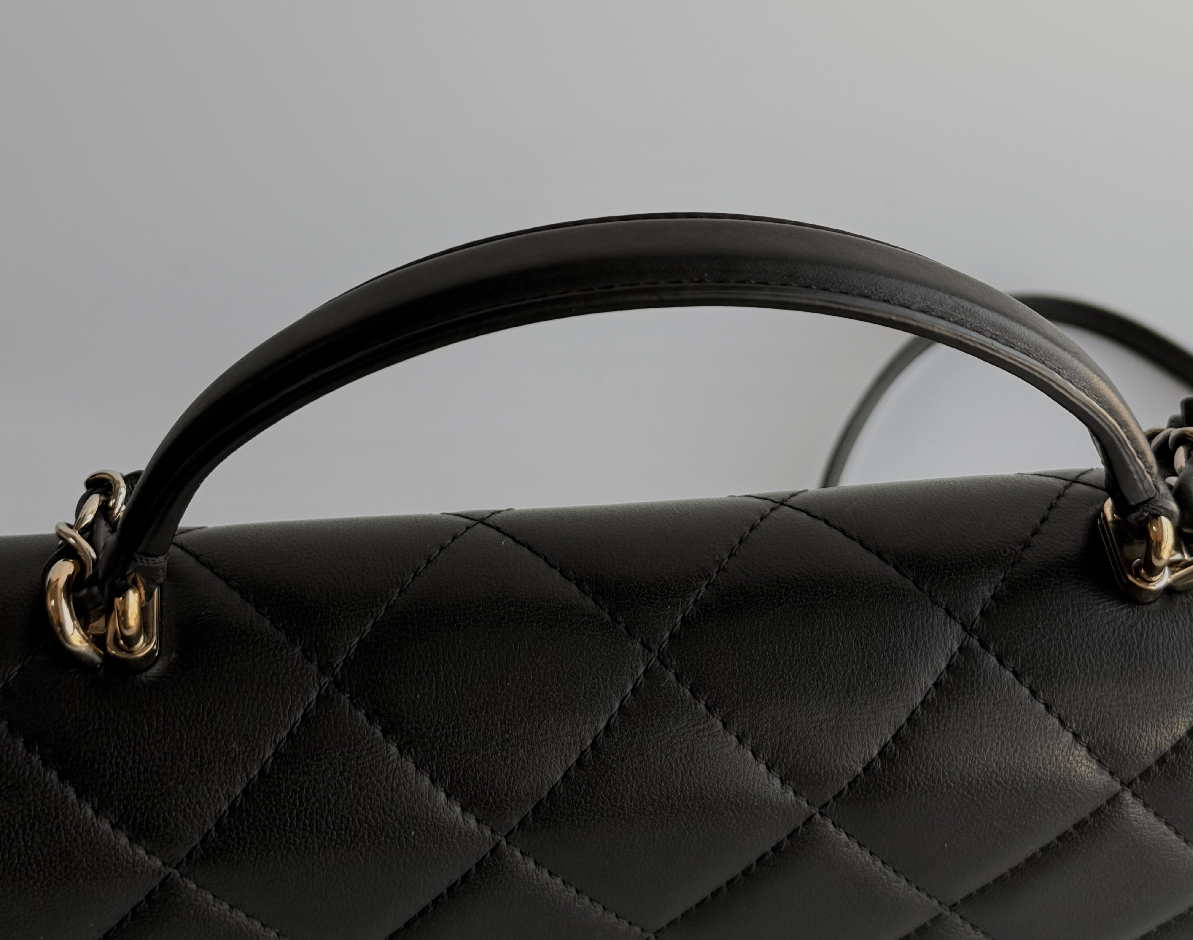 Top Handle Matelassé Chain Shoulder Bag, Black with Gold Hardware — view 4