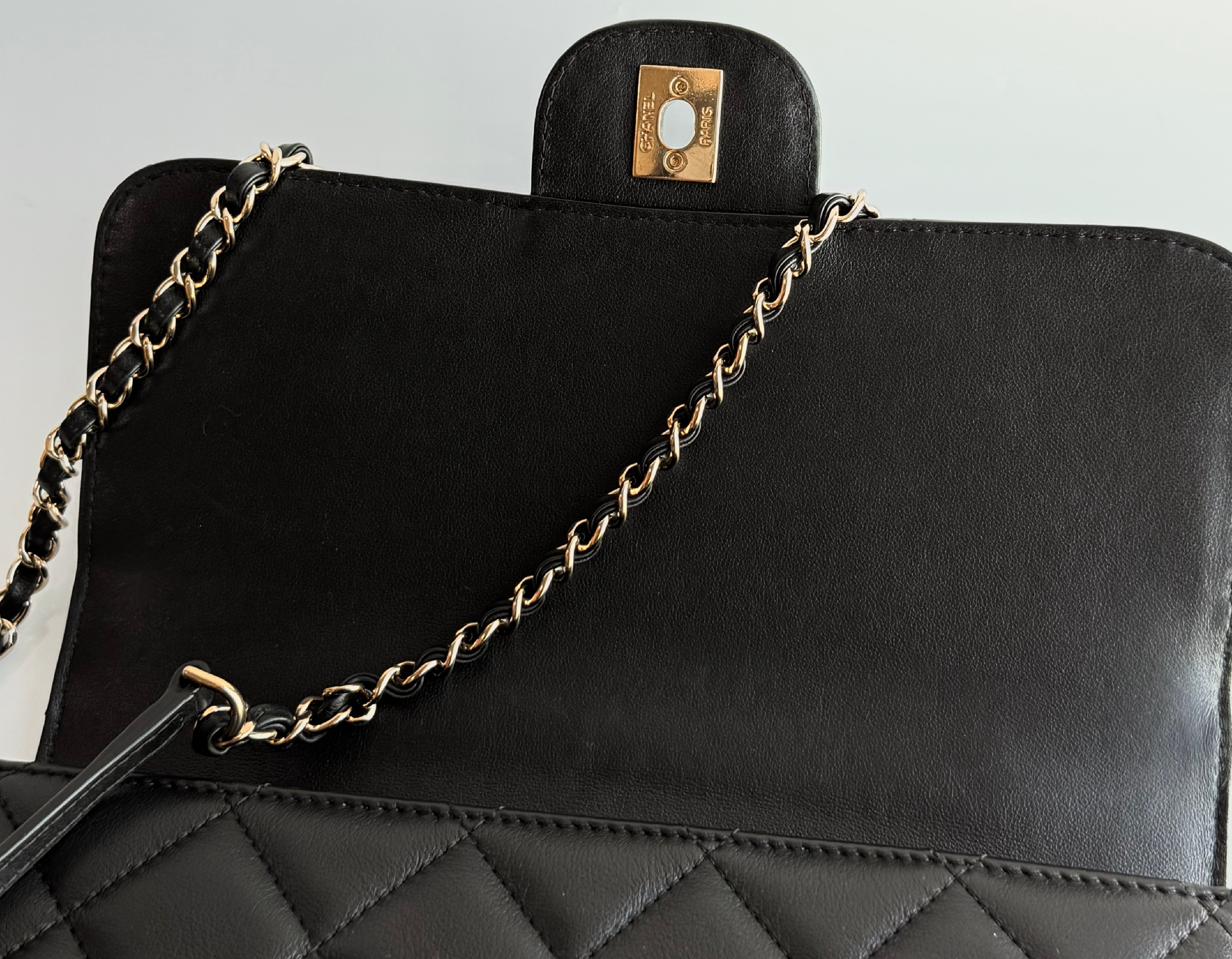 Top Handle Matelassé Chain Shoulder Bag, Black with Gold Hardware — view 6