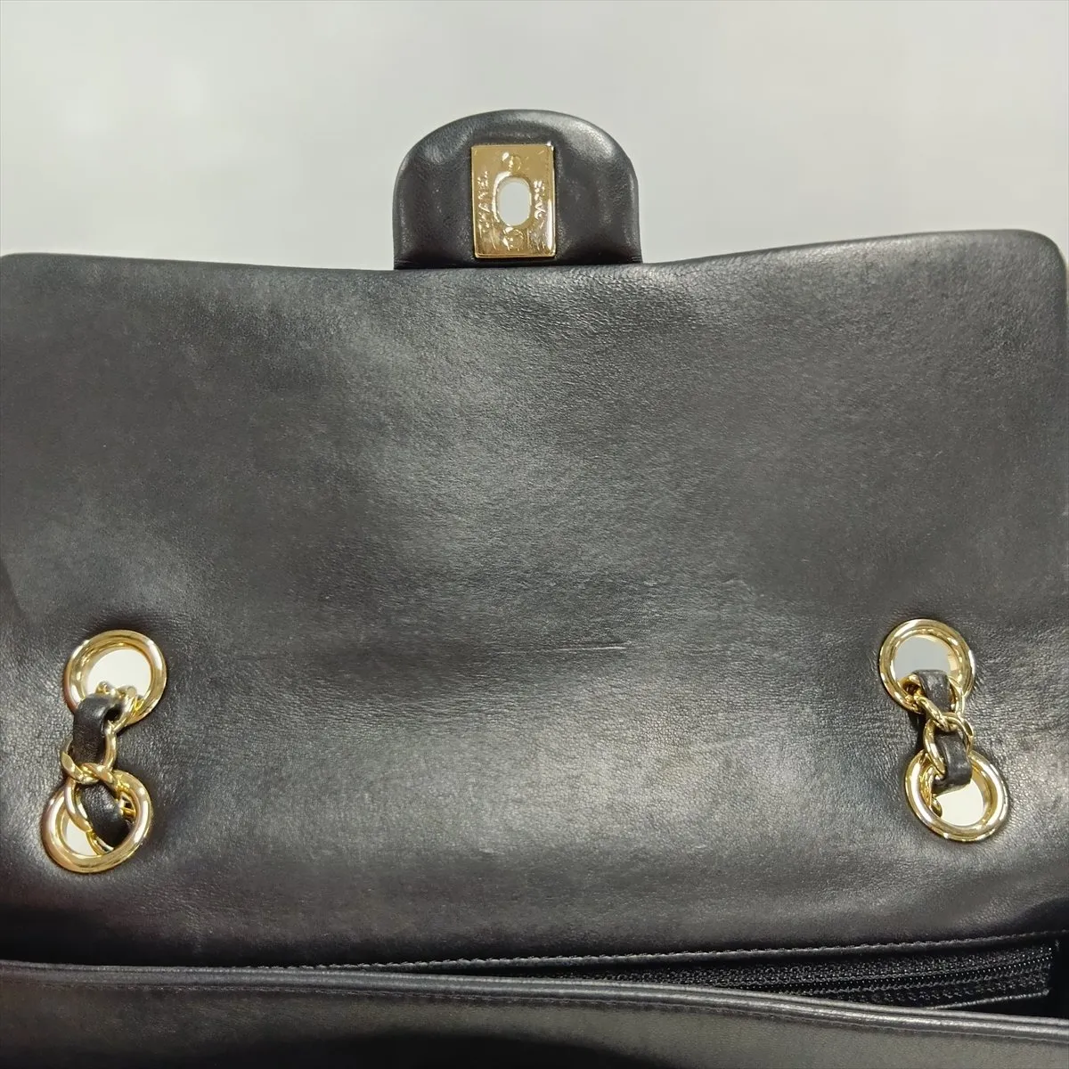 Matelassé Lambskin Single Flap Double Chain Bag, Camellia Design, Black with Gold Hardware, 19284509, Serial Number 19 — view 15