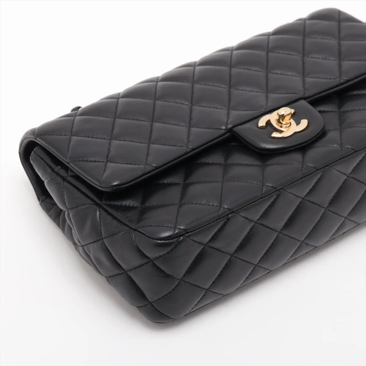 Matelassé Lambskin Single Flap Double Chain Bag, Camellia Design, Black with Gold Hardware, 19284509, Serial Number 19 — view 4