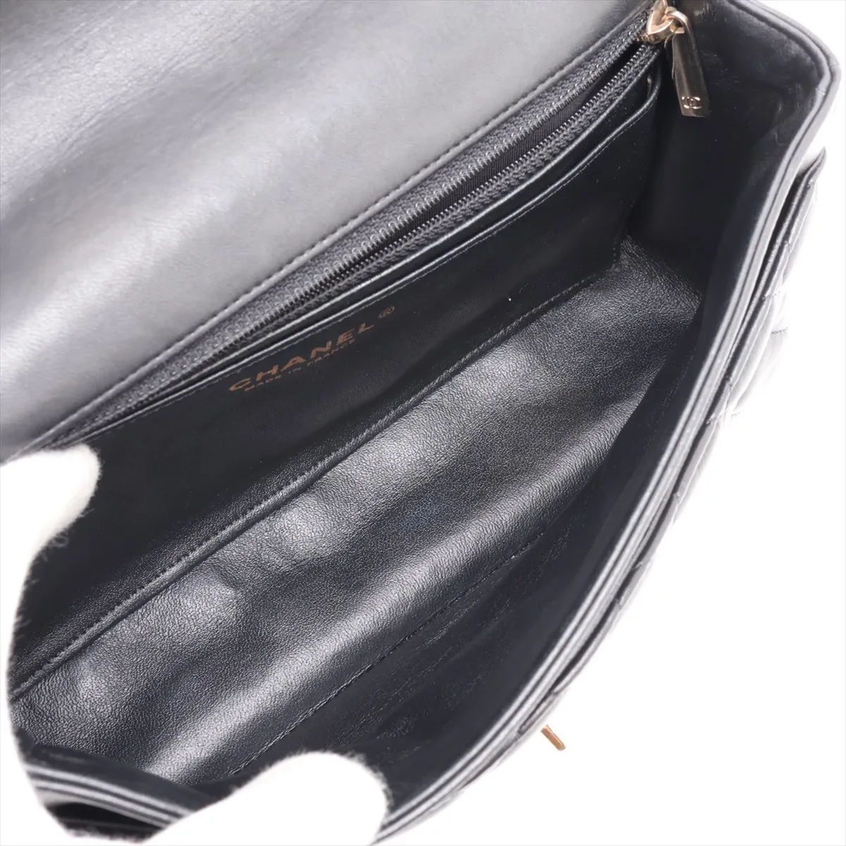 Matelassé Lambskin Single Flap Double Chain Bag, Camellia Design, Black with Gold Hardware, 19284509, Serial Number 19 — view 6