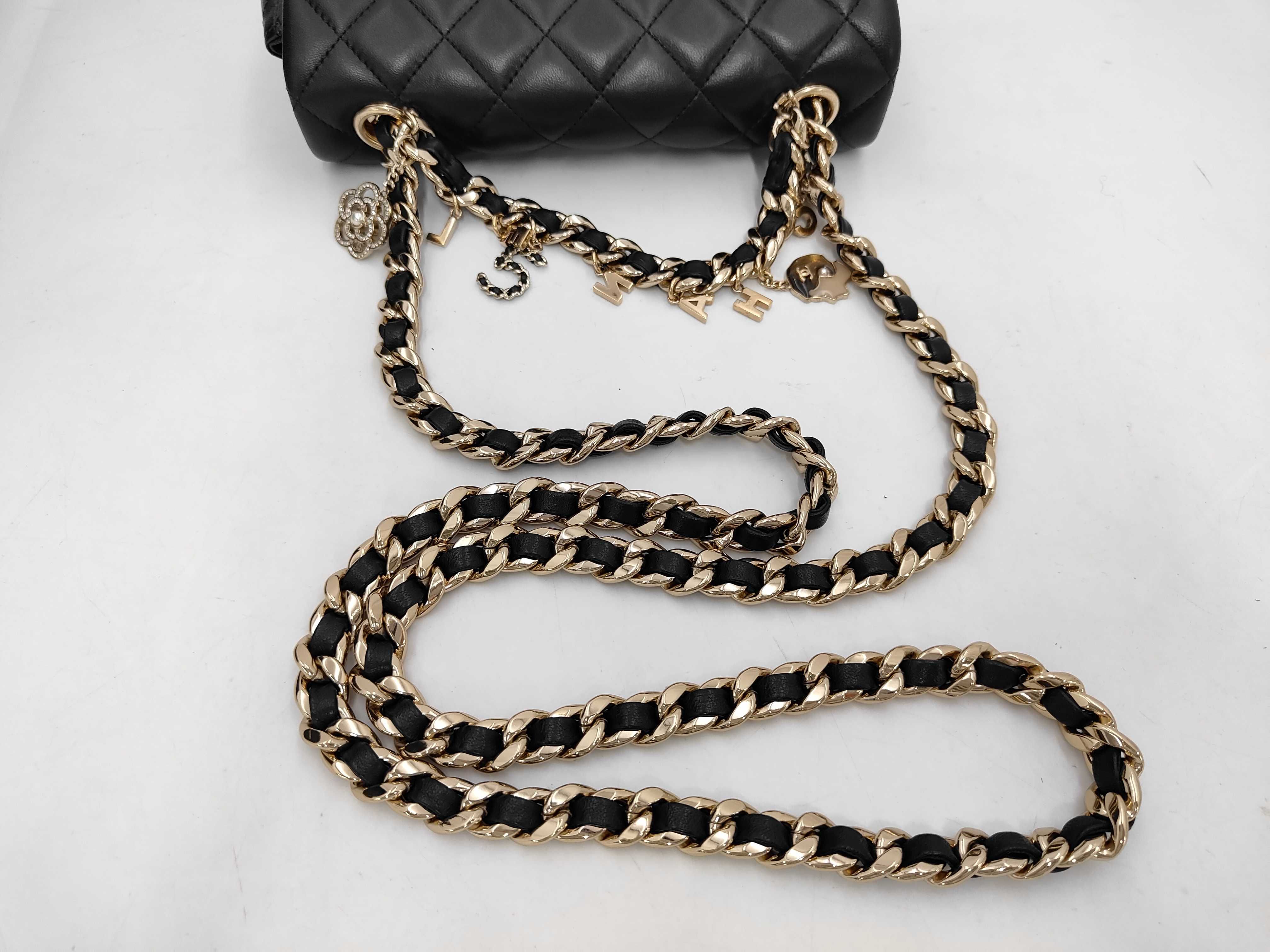 Matelassé Chain Shoulder Bag with Charm, Lambskin, Black, Gold Hardware — view 5