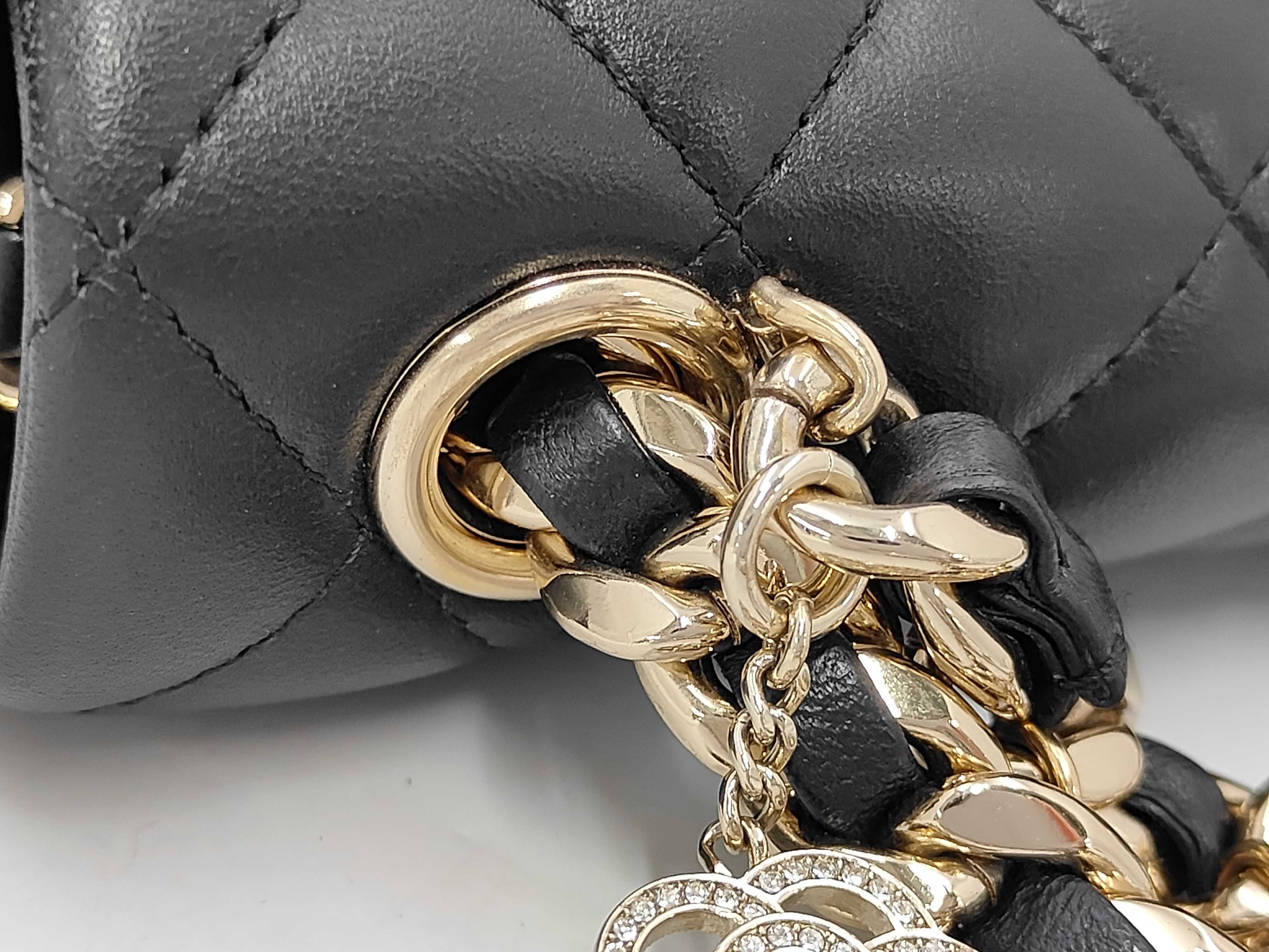 Matelassé Chain Shoulder Bag with Charm, Lambskin, Black, Gold Hardware — view 6
