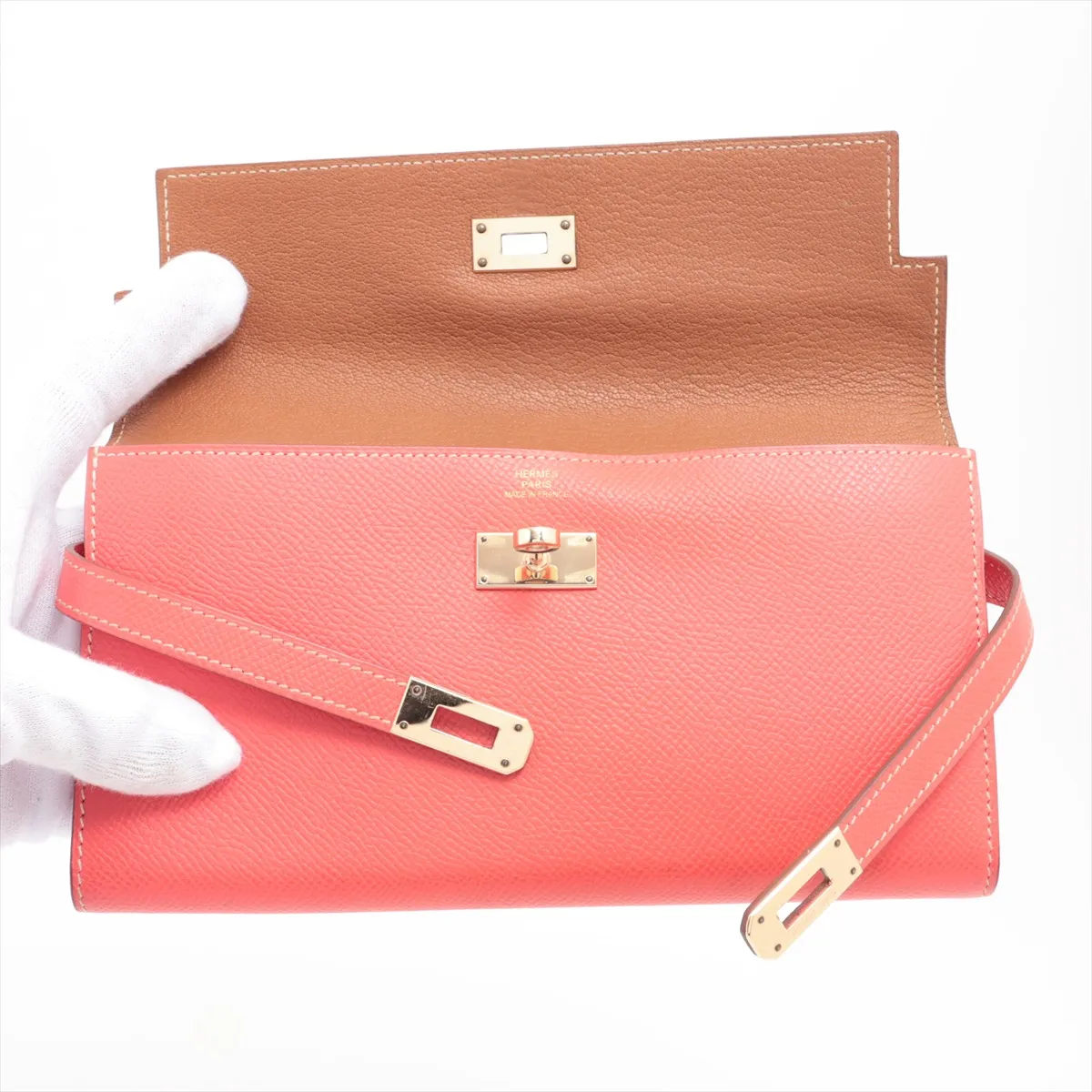 Kelly Wallet Long Verso Vaux Epson Long Wallet Rose Azalea x Gold Hardware Q:2013 — view 3