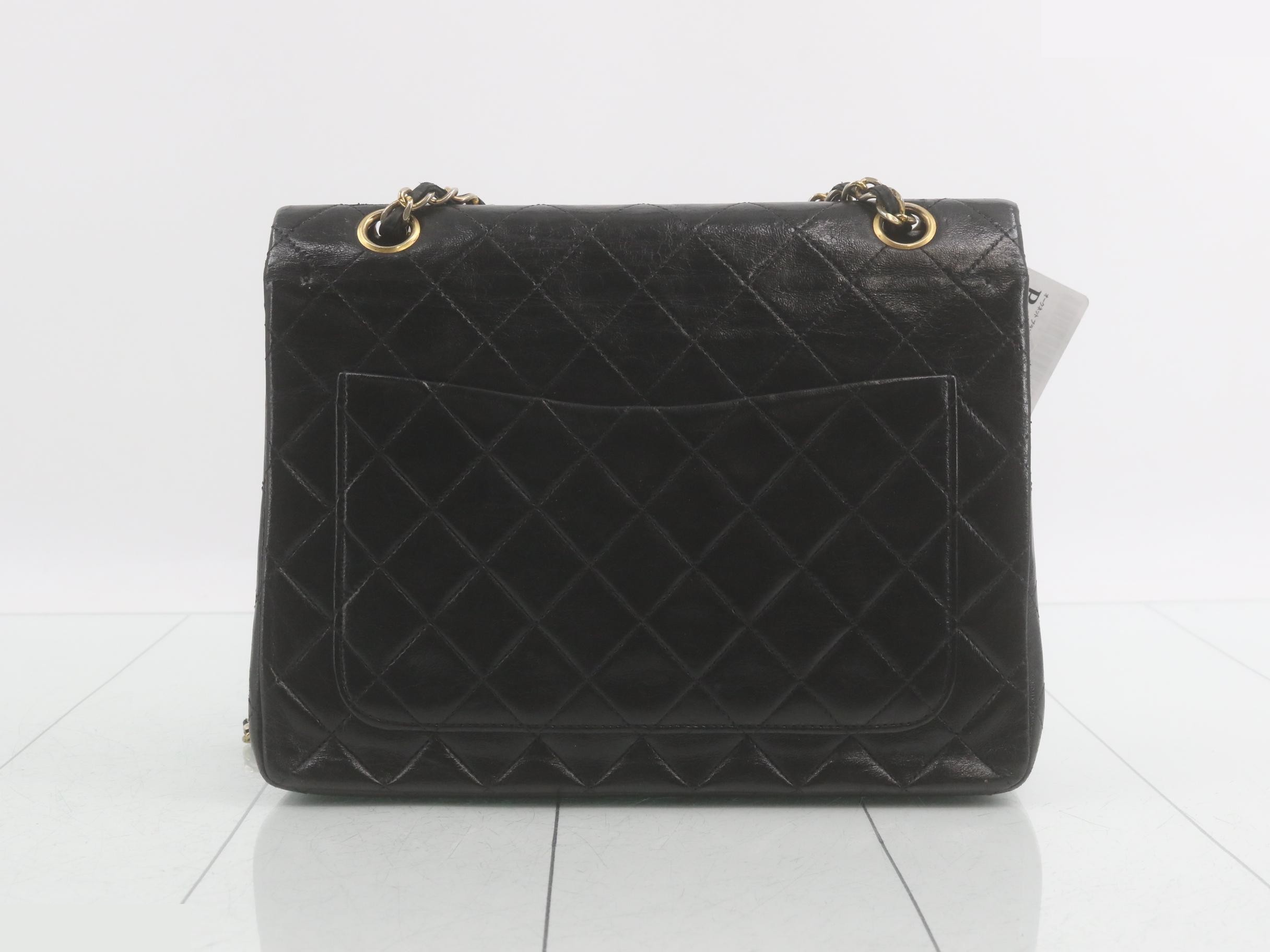 Matelassé Chain Shoulder Bag, Black Lambskin — view 2
