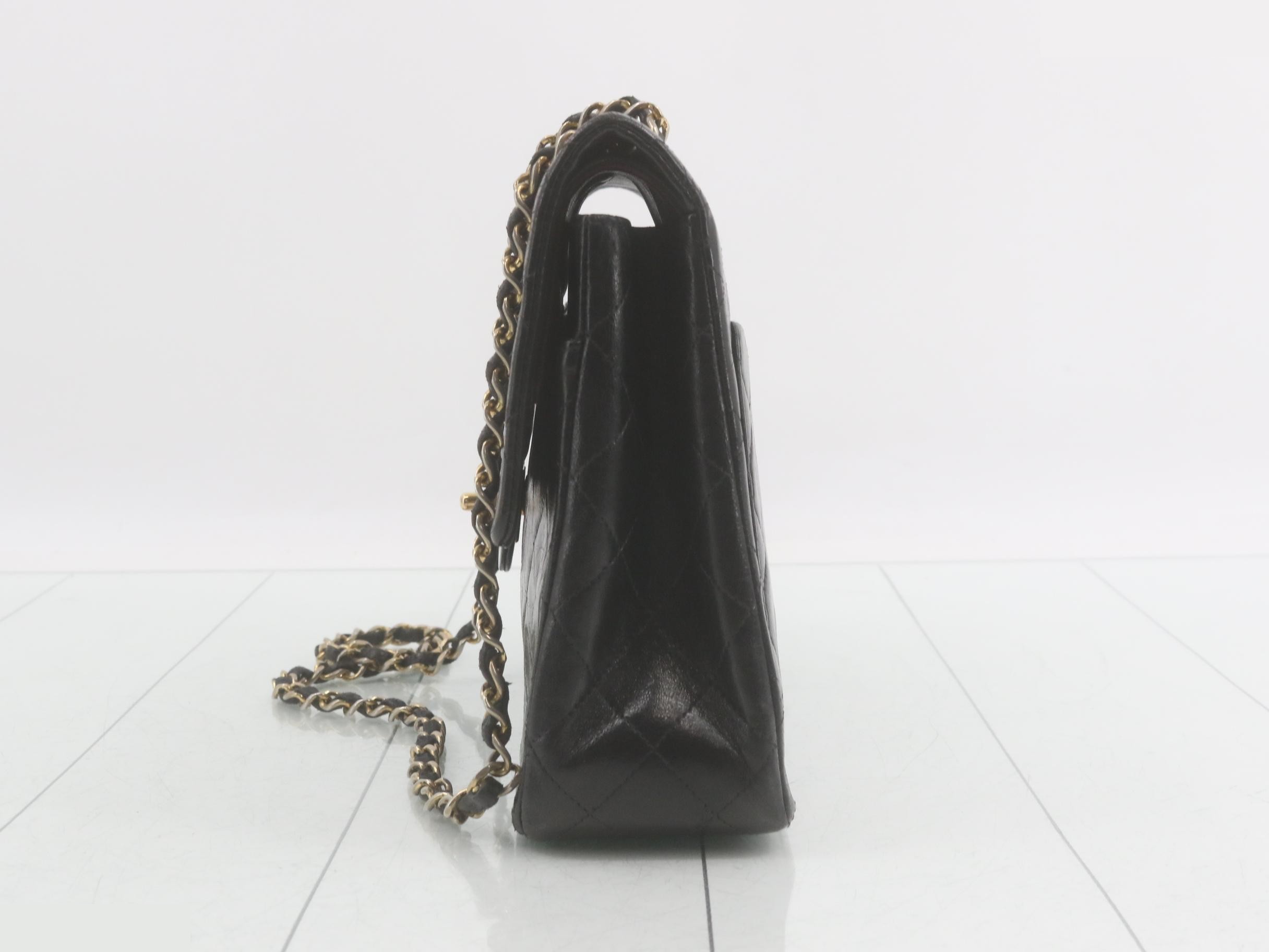 Matelassé Chain Shoulder Bag, Black Lambskin — view 3