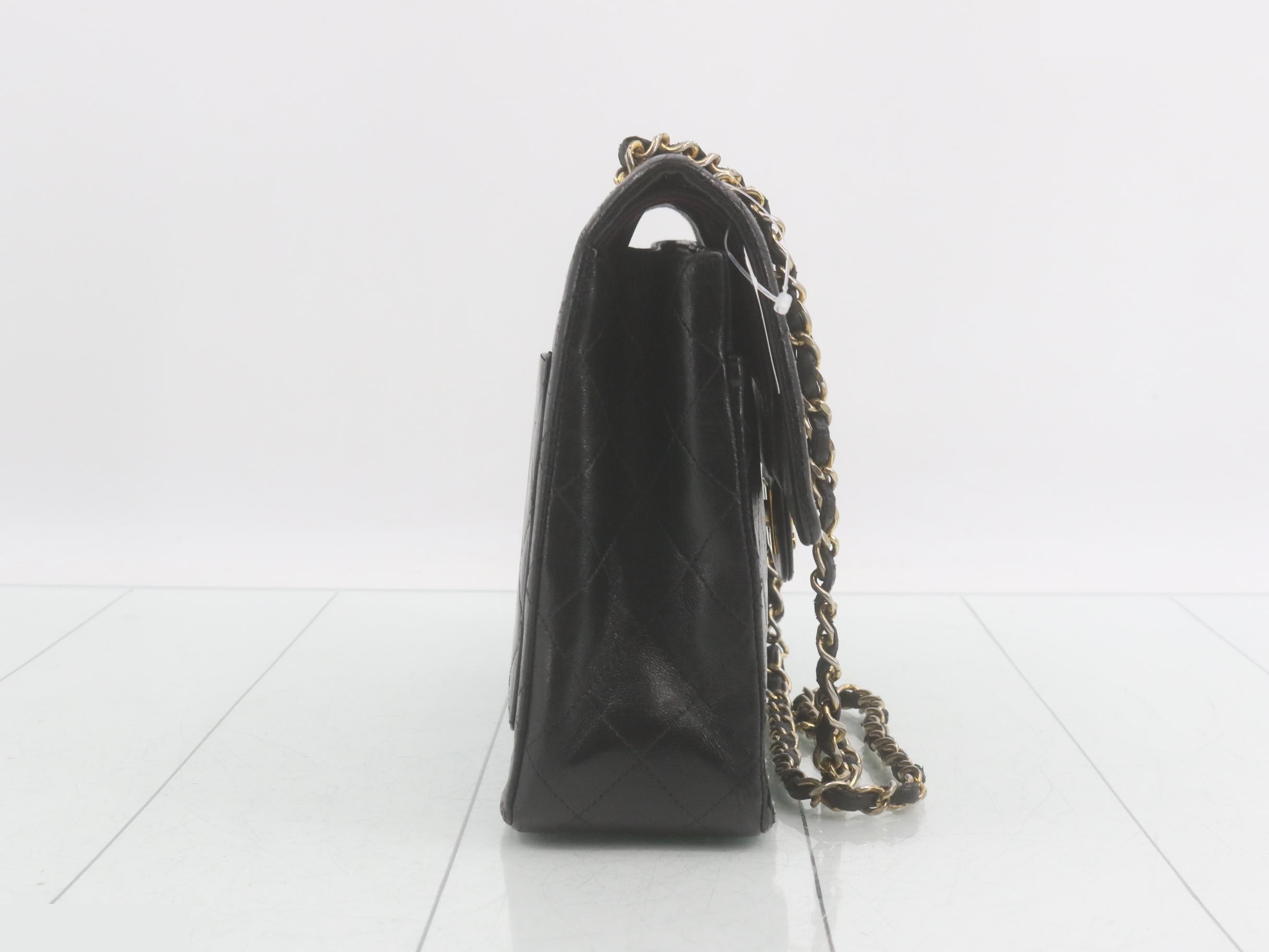 Matelassé Chain Shoulder Bag, Black Lambskin — view 4