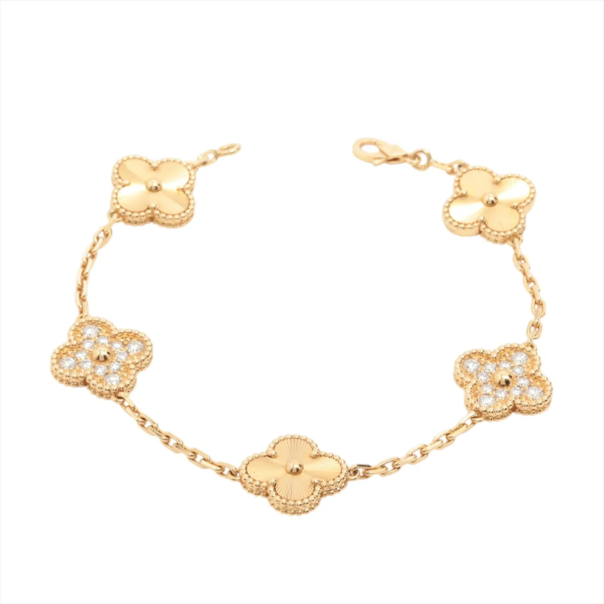 Vintage Alhambra Guilloche 5P Diamond Bracelet 750(YG) 17.1g JB694549 ARP4KN00