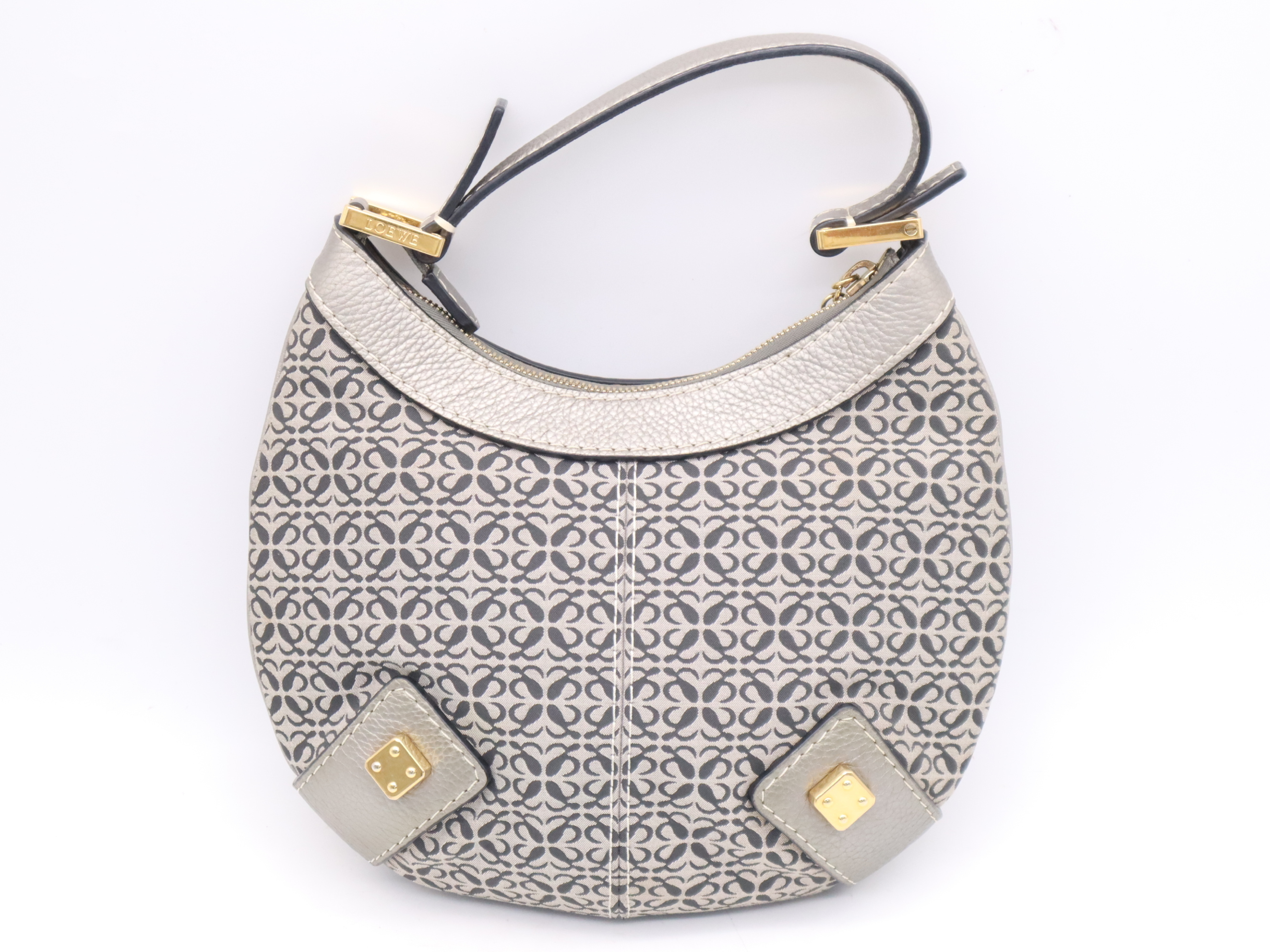 Leather New Road Line Hobo Bag, Silver with Gold Hardware, Handbag — view 2