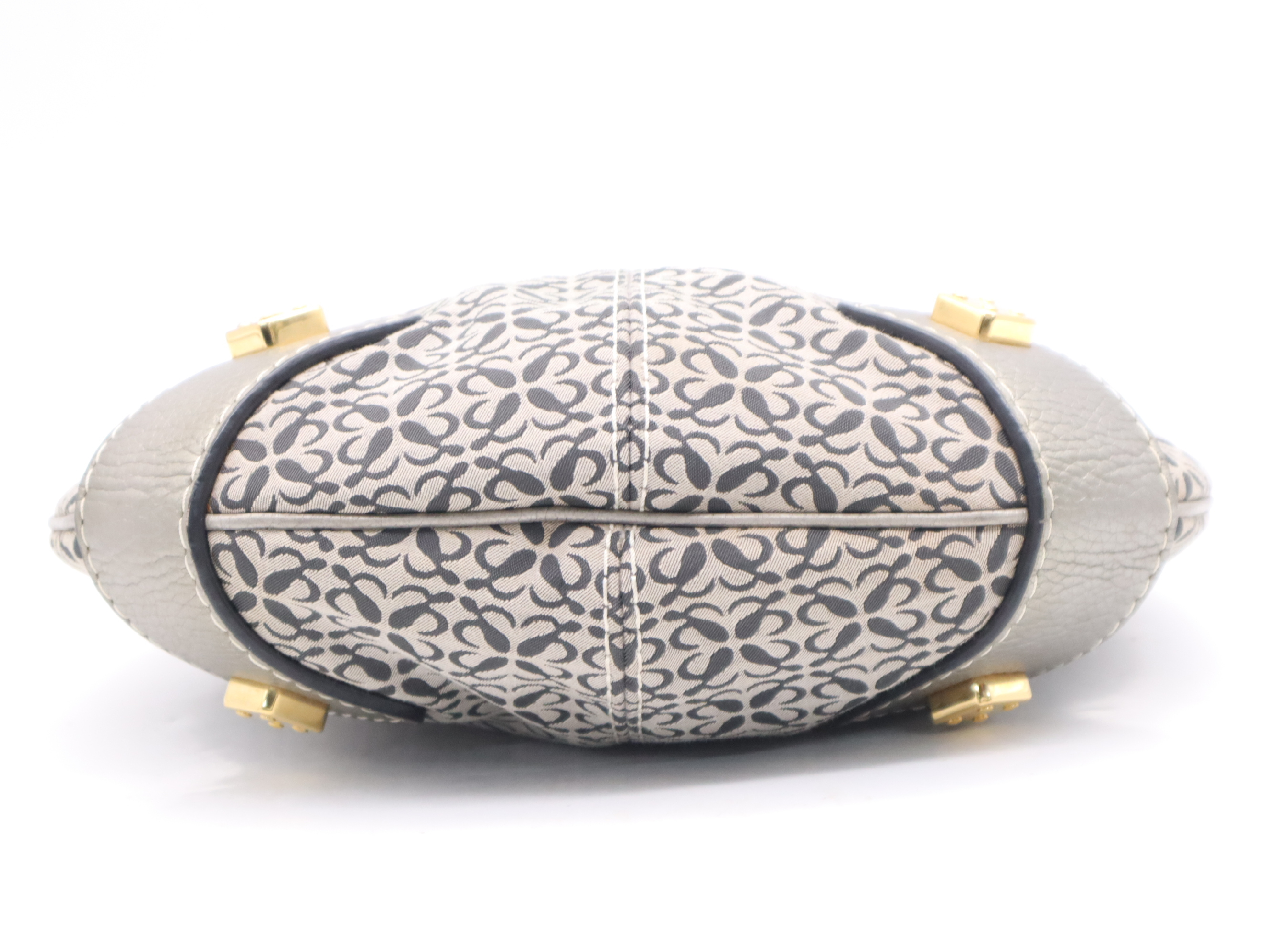 Leather New Road Line Hobo Bag, Silver with Gold Hardware, Handbag — view 4