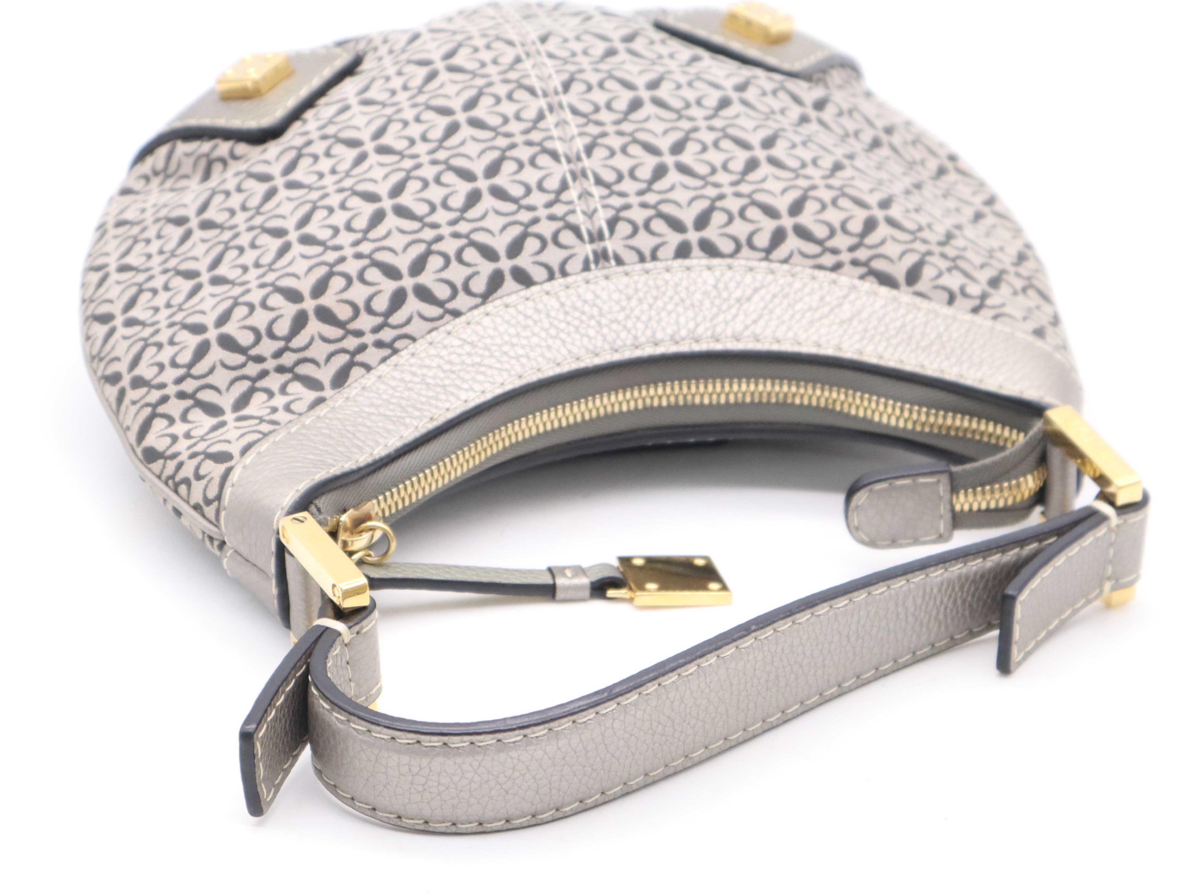 Leather New Road Line Hobo Bag, Silver with Gold Hardware, Handbag — view 6