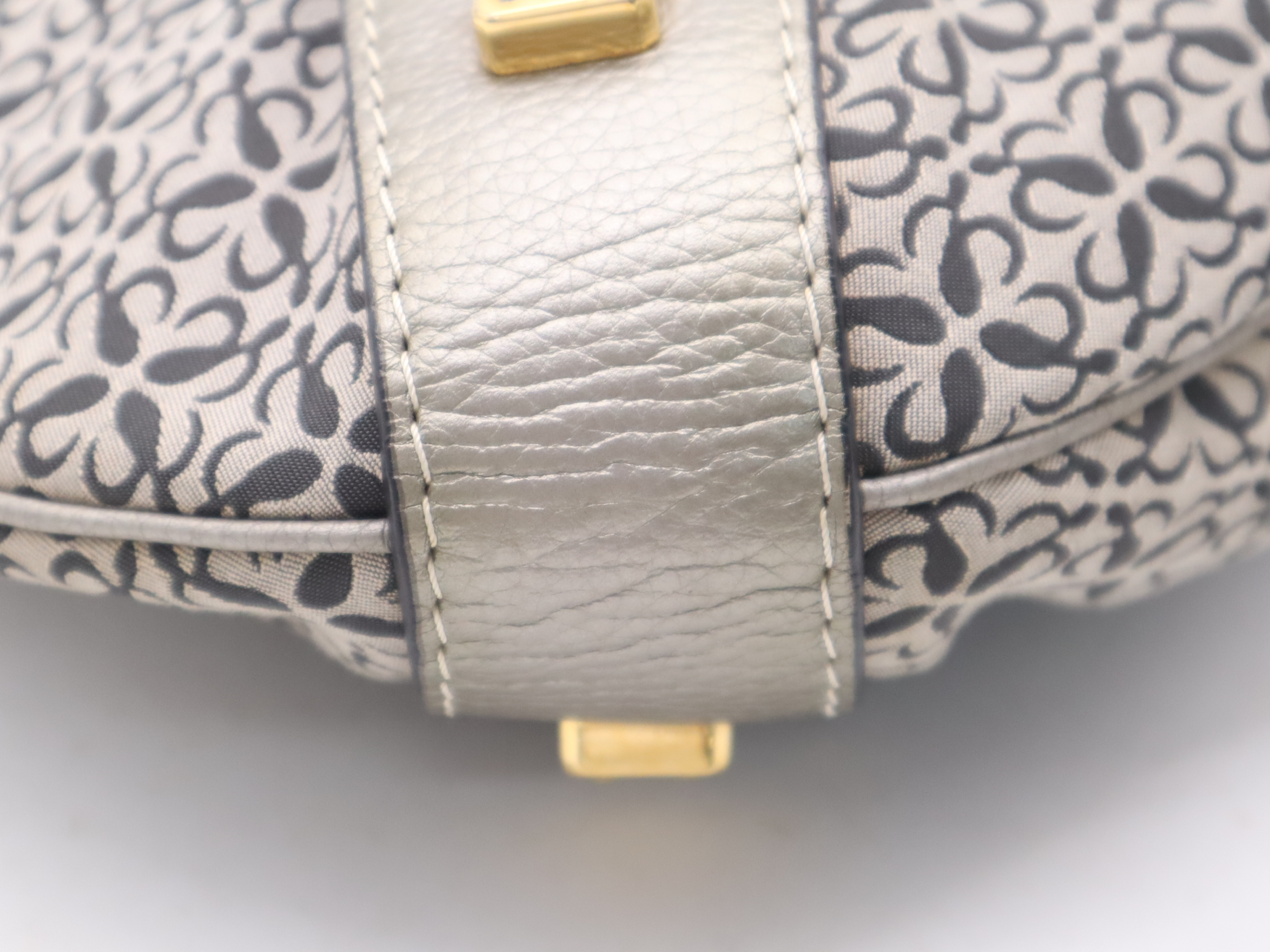 Leather New Road Line Hobo Bag, Silver with Gold Hardware, Handbag — view 9