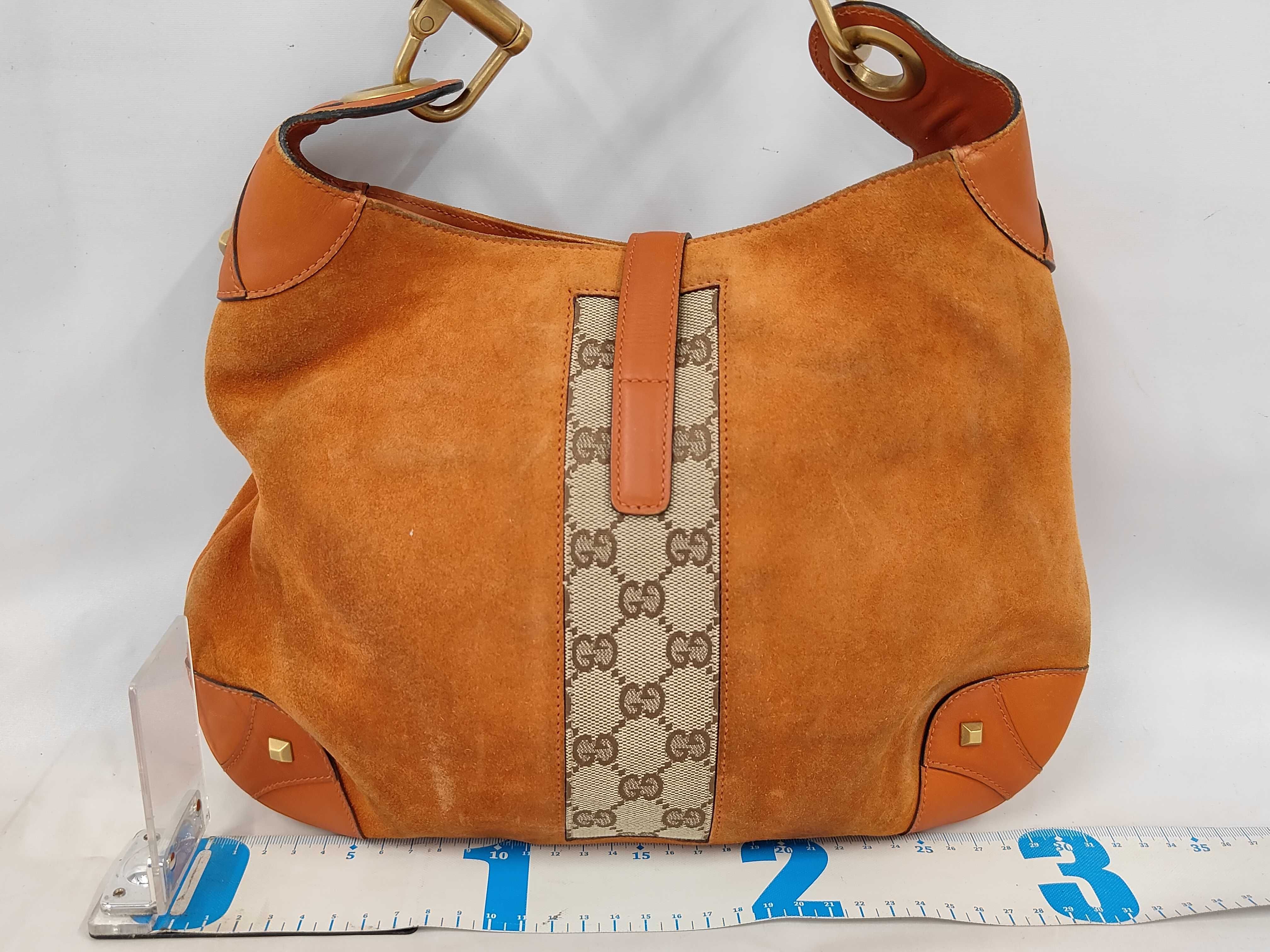 New Jackie GG Canvas One-Shoulder Suede Bag, Brown, 120888 (Shoulder Bag) — view 2