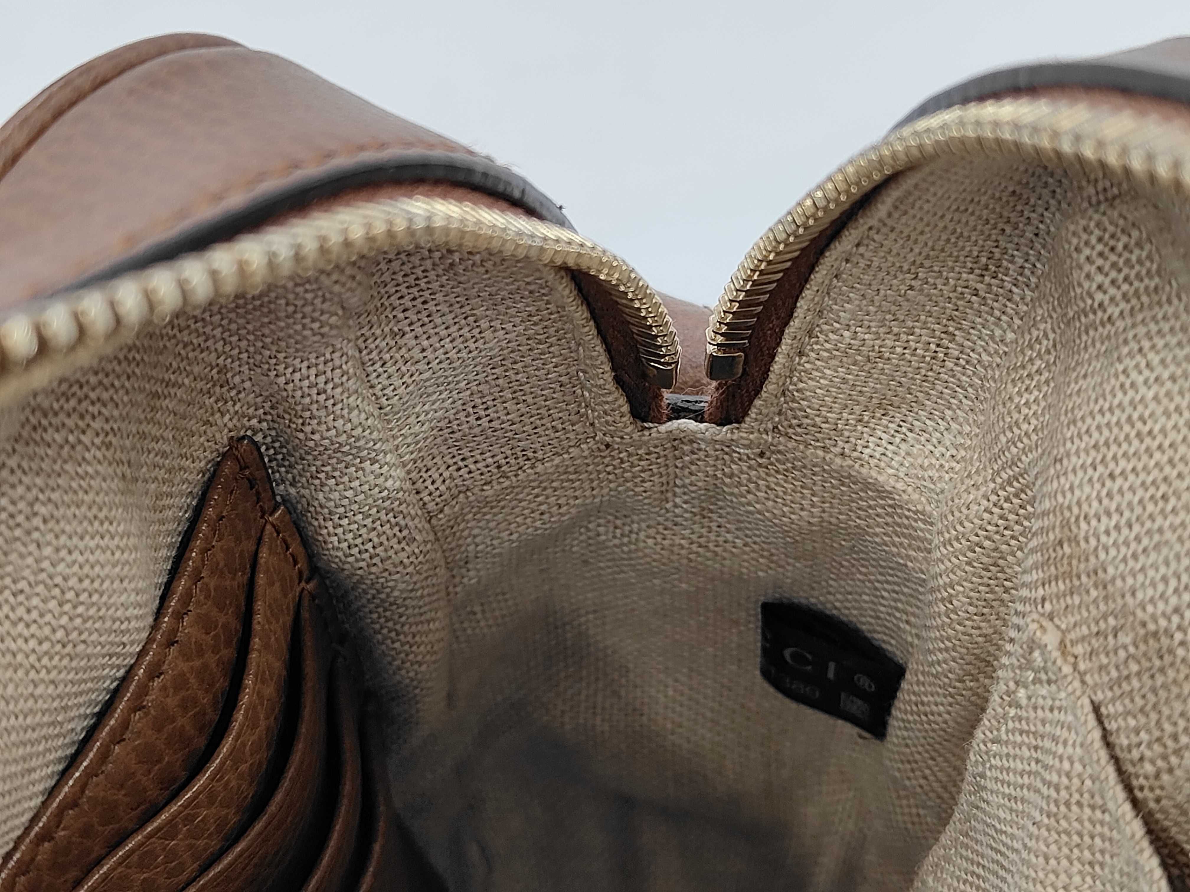 Square-shaped Canvas x Leather Beige x Brown Shoulder Bag — view 11