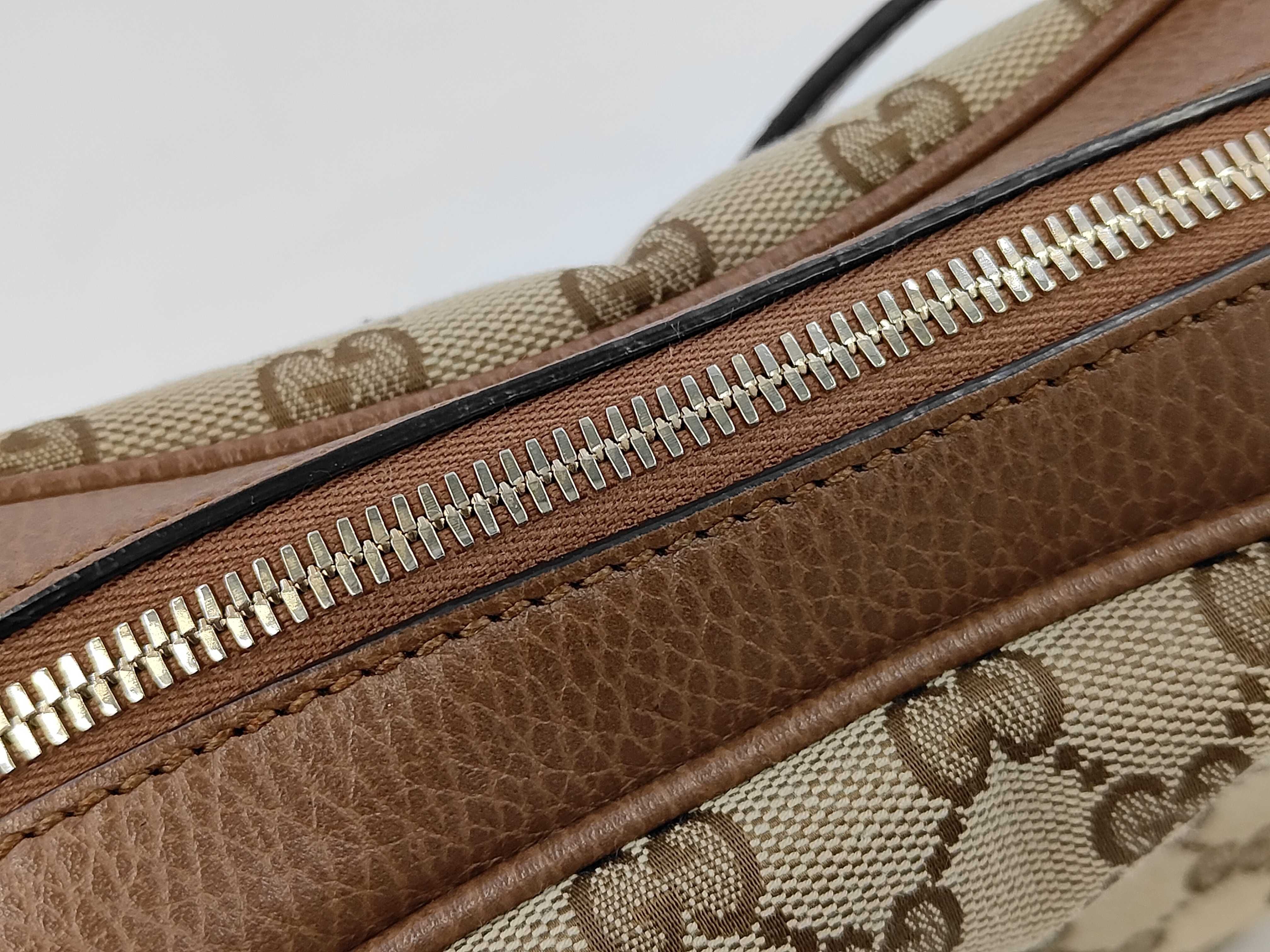 Square-shaped Canvas x Leather Beige x Brown Shoulder Bag — view 8