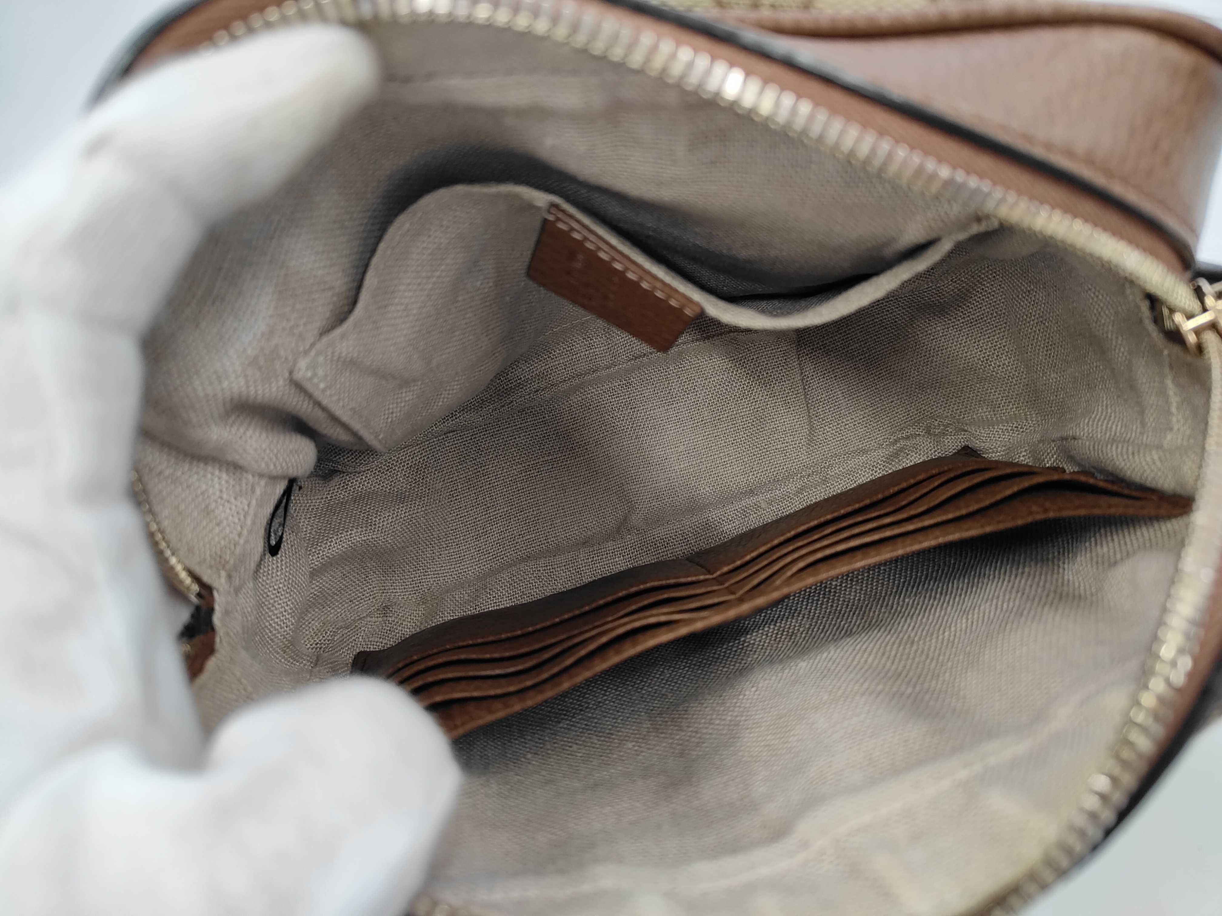 Square-shaped Canvas x Leather Beige x Brown Shoulder Bag — view 9