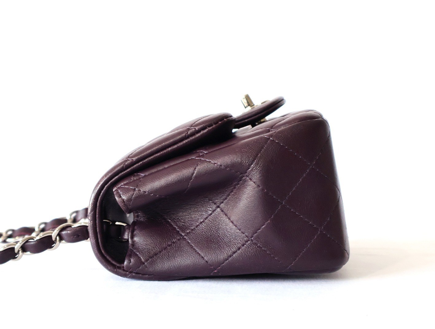 Mini Matelassé 17 Lambskin Chain Shoulder Bag, Purple — view 6