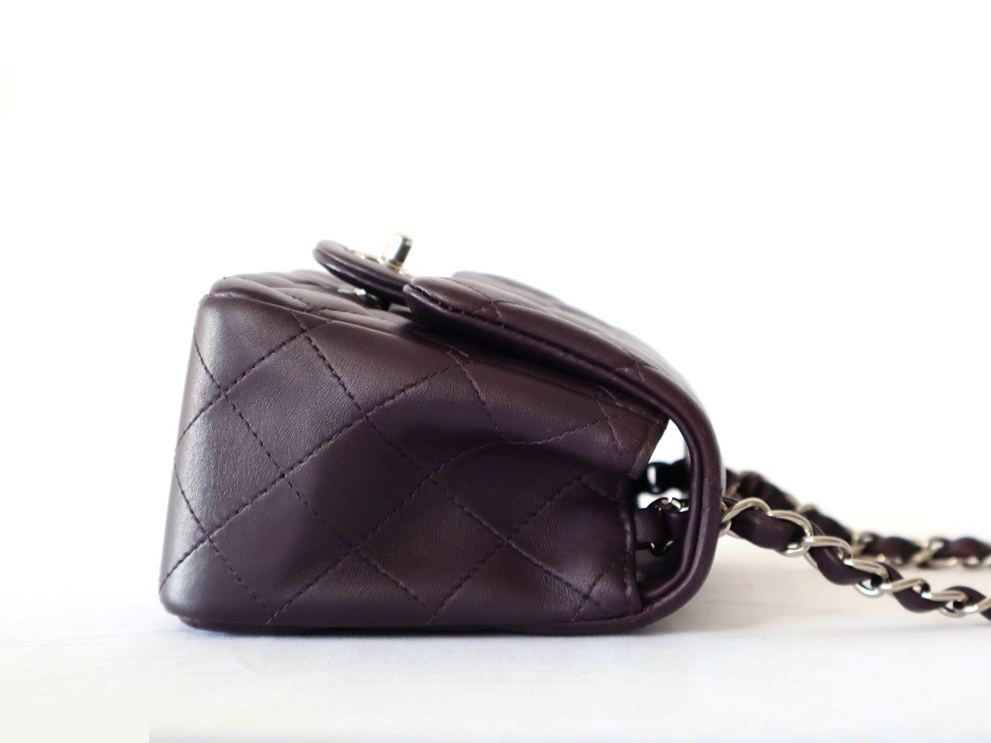 Mini Matelassé 17 Lambskin Chain Shoulder Bag, Purple — view 7