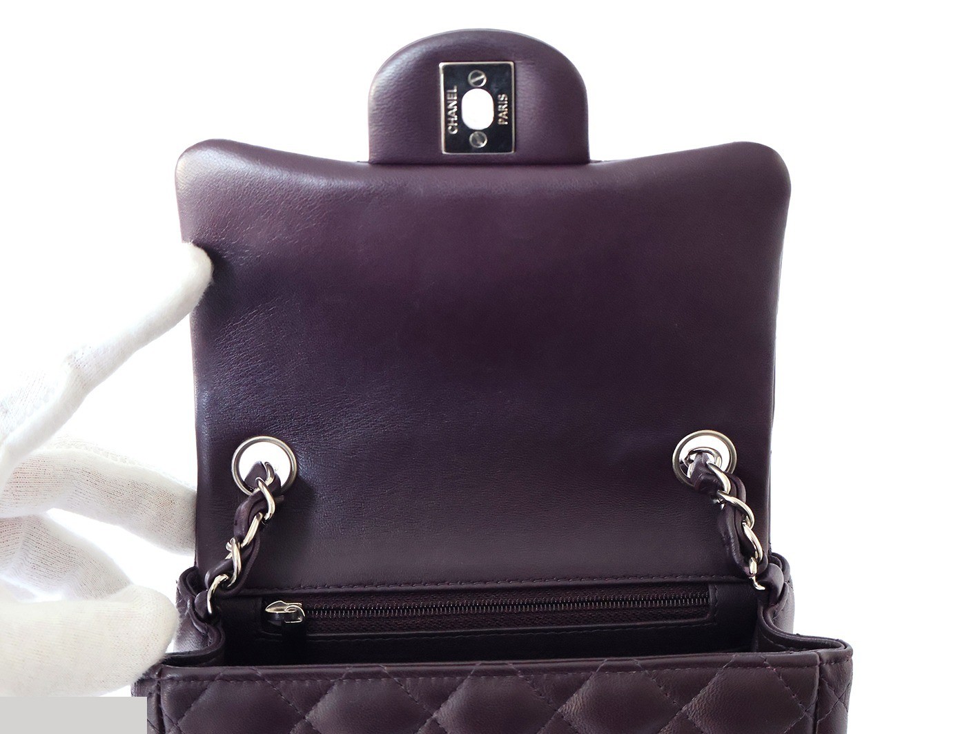 Mini Matelassé 17 Lambskin Chain Shoulder Bag, Purple — view 10