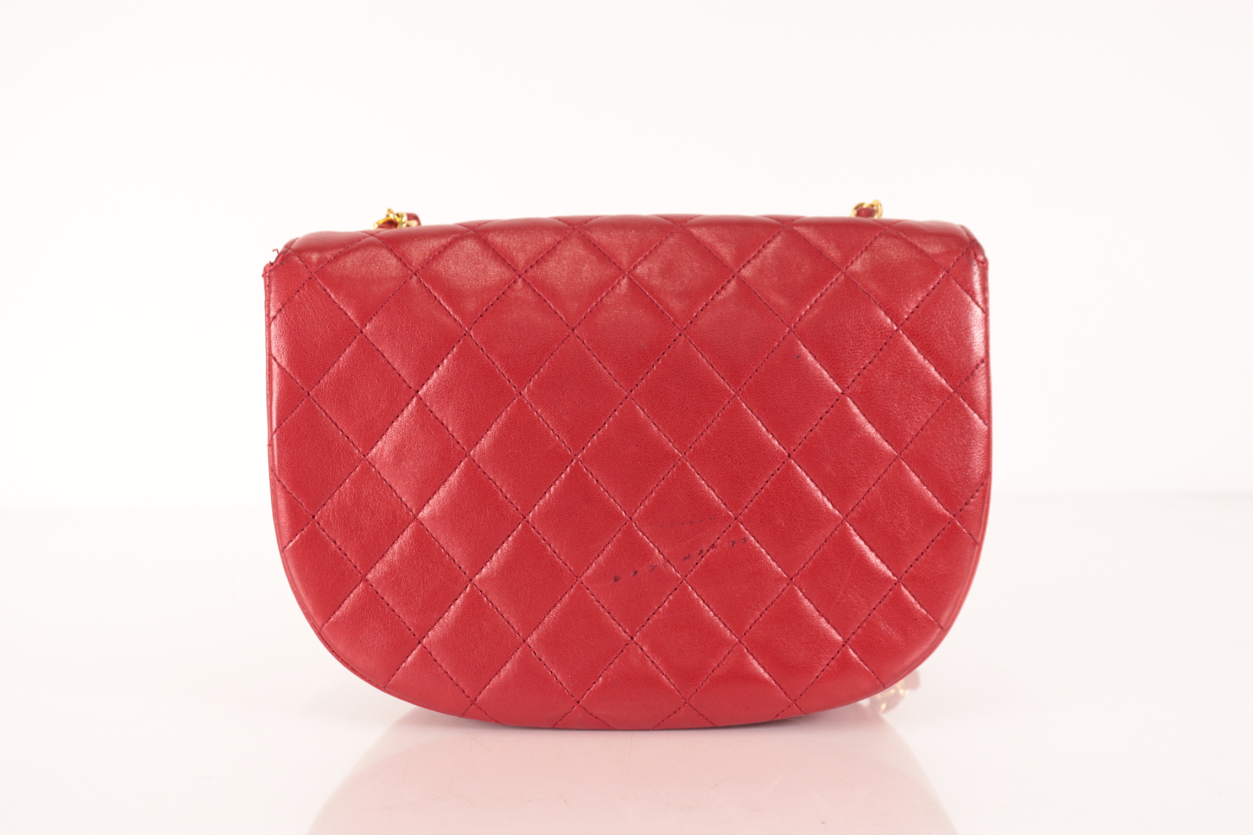 Lambskin Half Moon Chain Shoulder Bag, Red, Series 3 — view 3