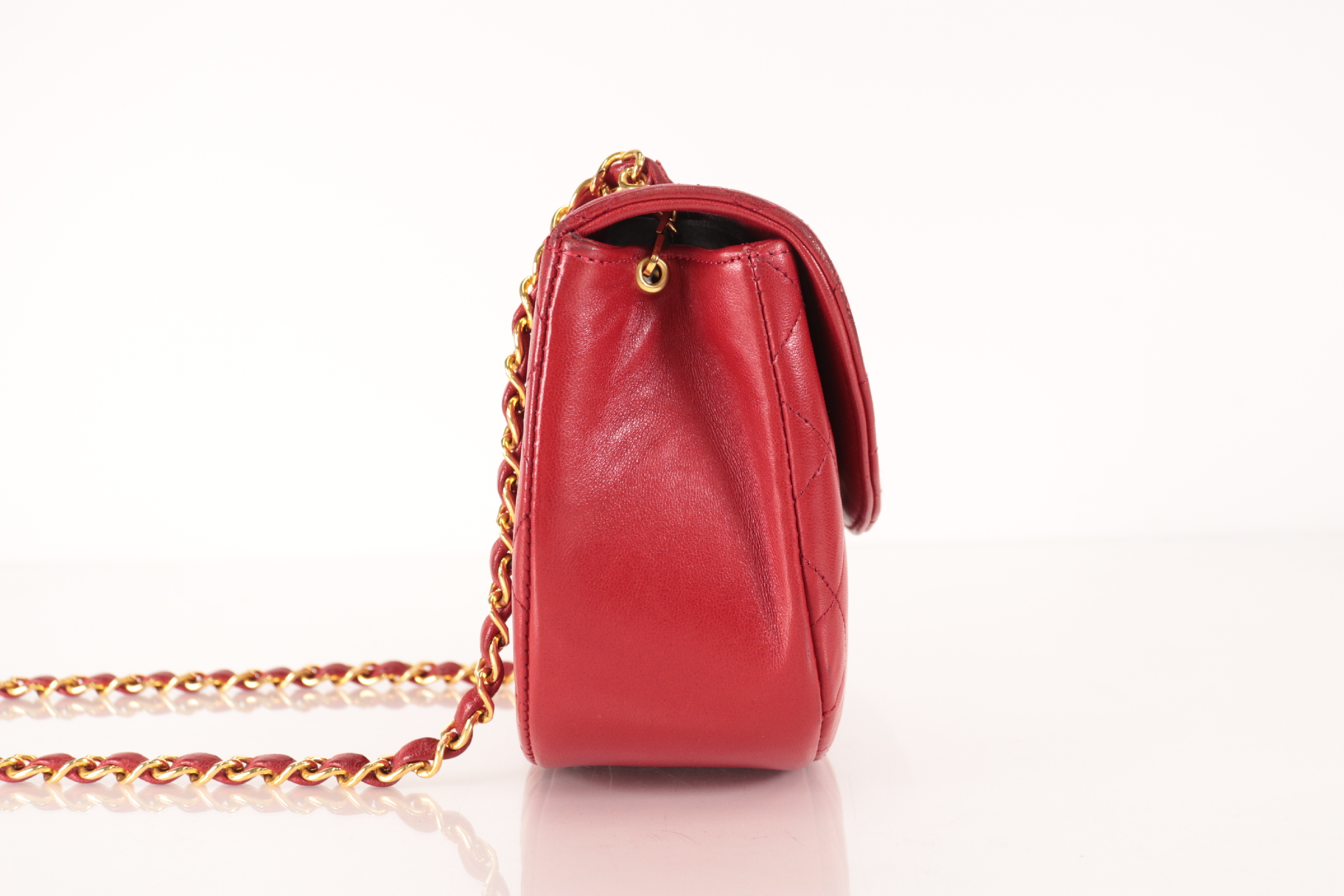 Lambskin Half Moon Chain Shoulder Bag, Red, Series 3 — view 4