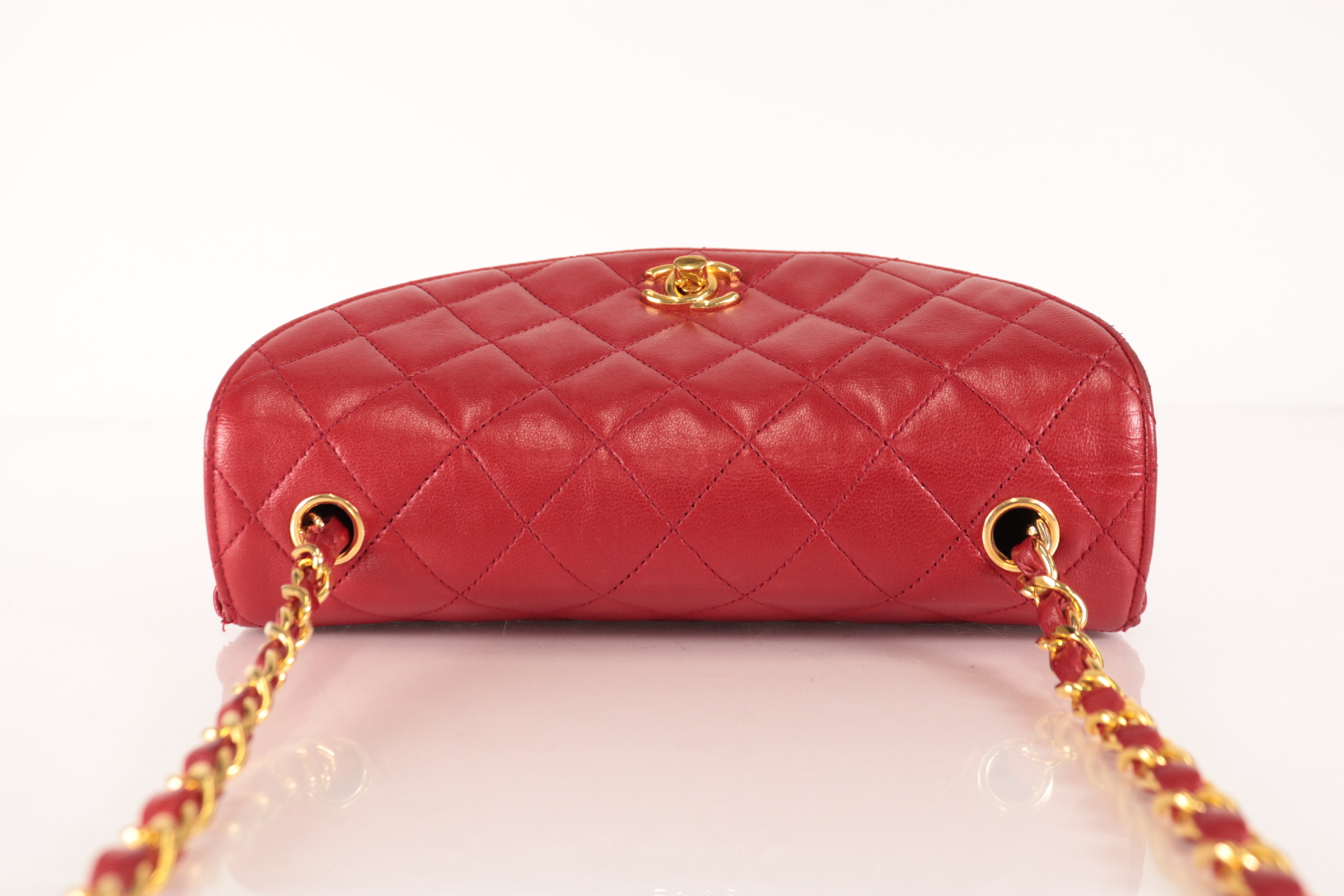 Lambskin Half Moon Chain Shoulder Bag, Red, Series 3 — view 6