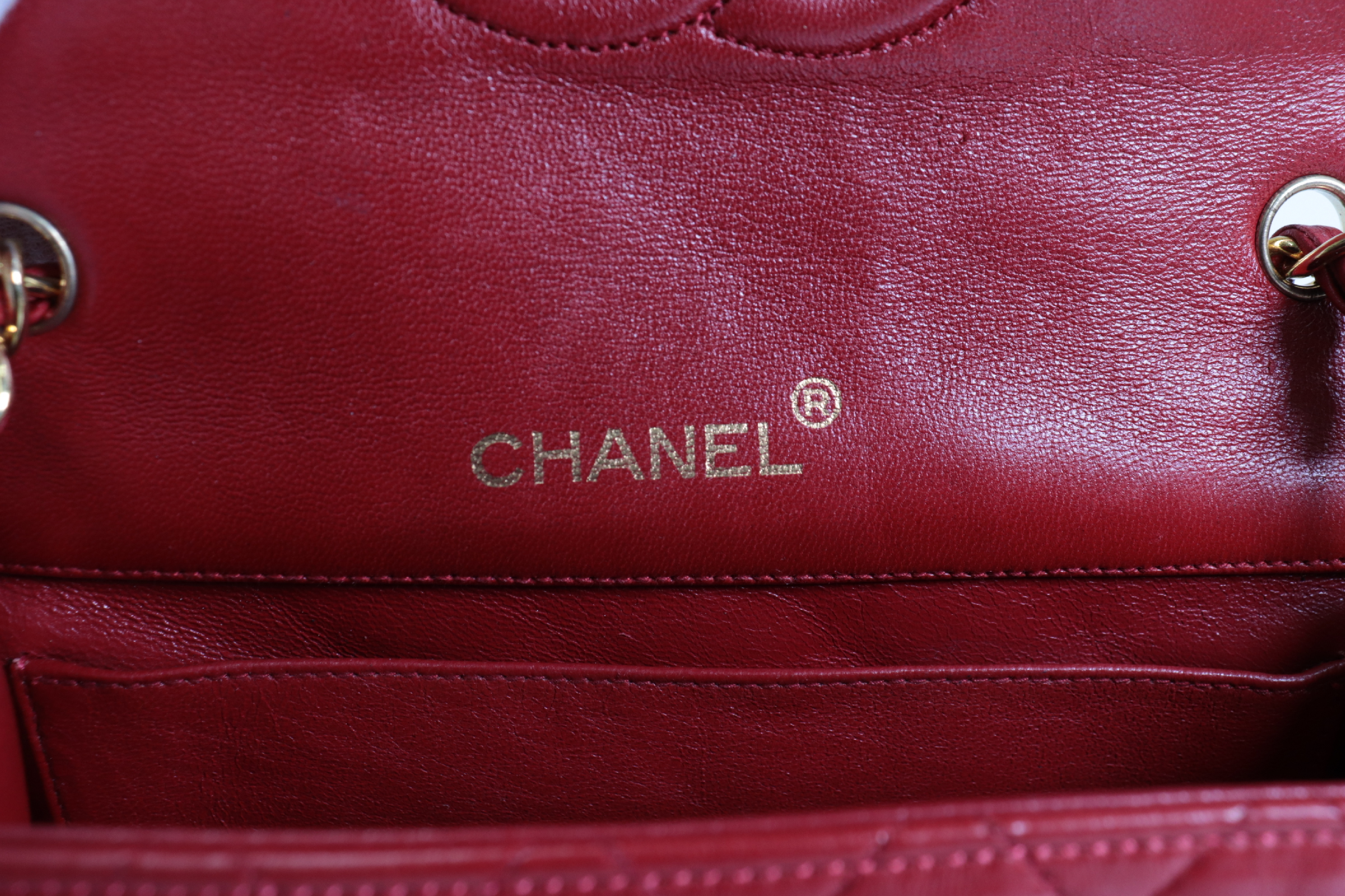 Lambskin Half Moon Chain Shoulder Bag, Red, Series 3 — view 8