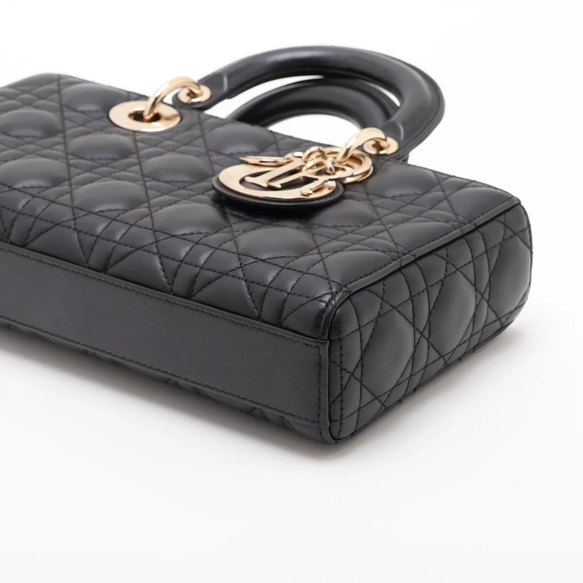 Cannage Lady D-Joy Leather 2-Way Handbag, Black — view 3