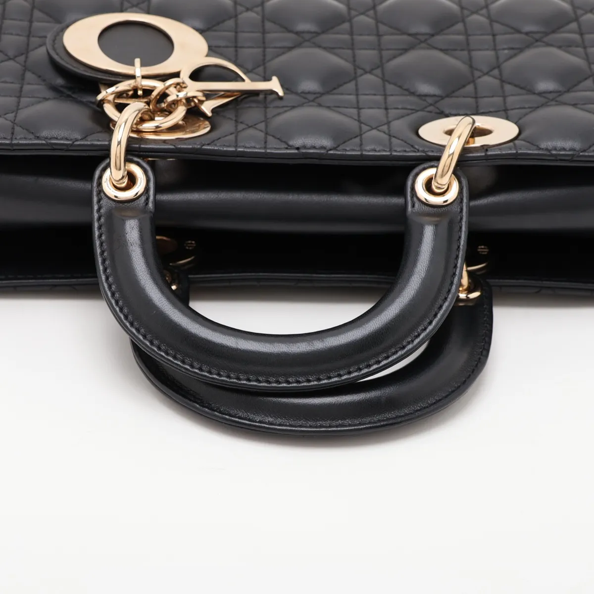 Cannage Lady D-Joy Leather 2-Way Handbag, Black — view 5
