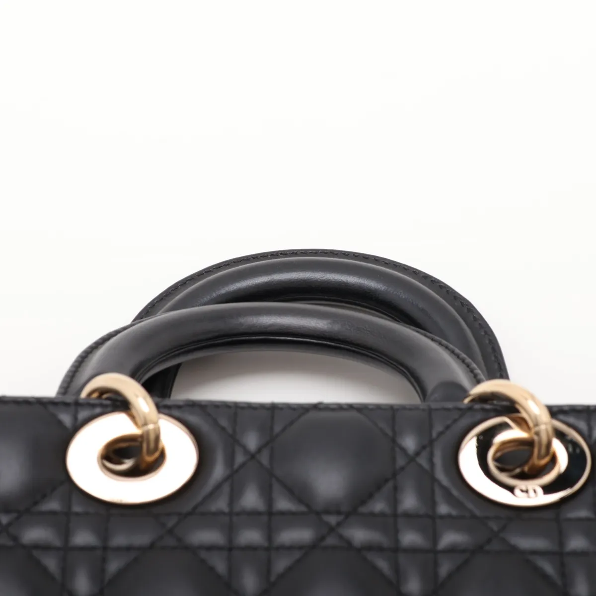 Cannage Lady D-Joy Leather 2-Way Handbag, Black — view 6