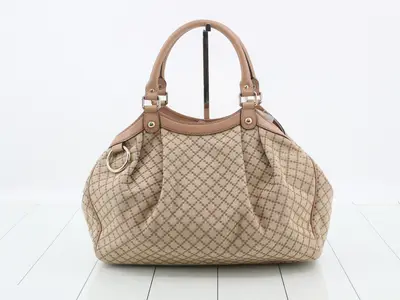 Canvas x Leather Shoulder Tote Bag