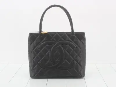 Caviar skin reissue tote bag with gold hardware