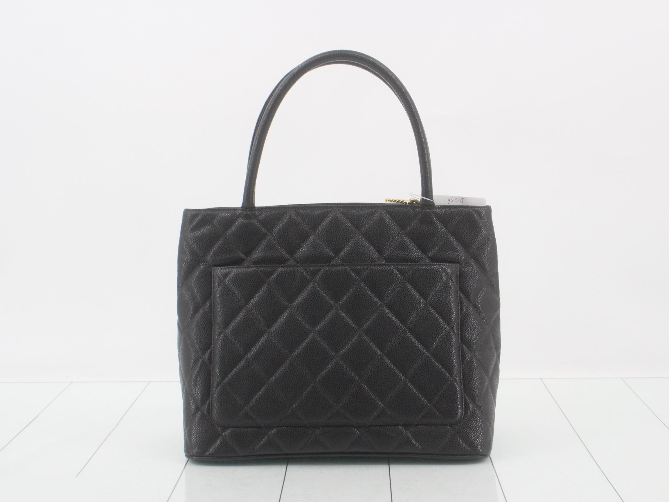 Caviar skin reissue tote bag with gold hardware — view 2