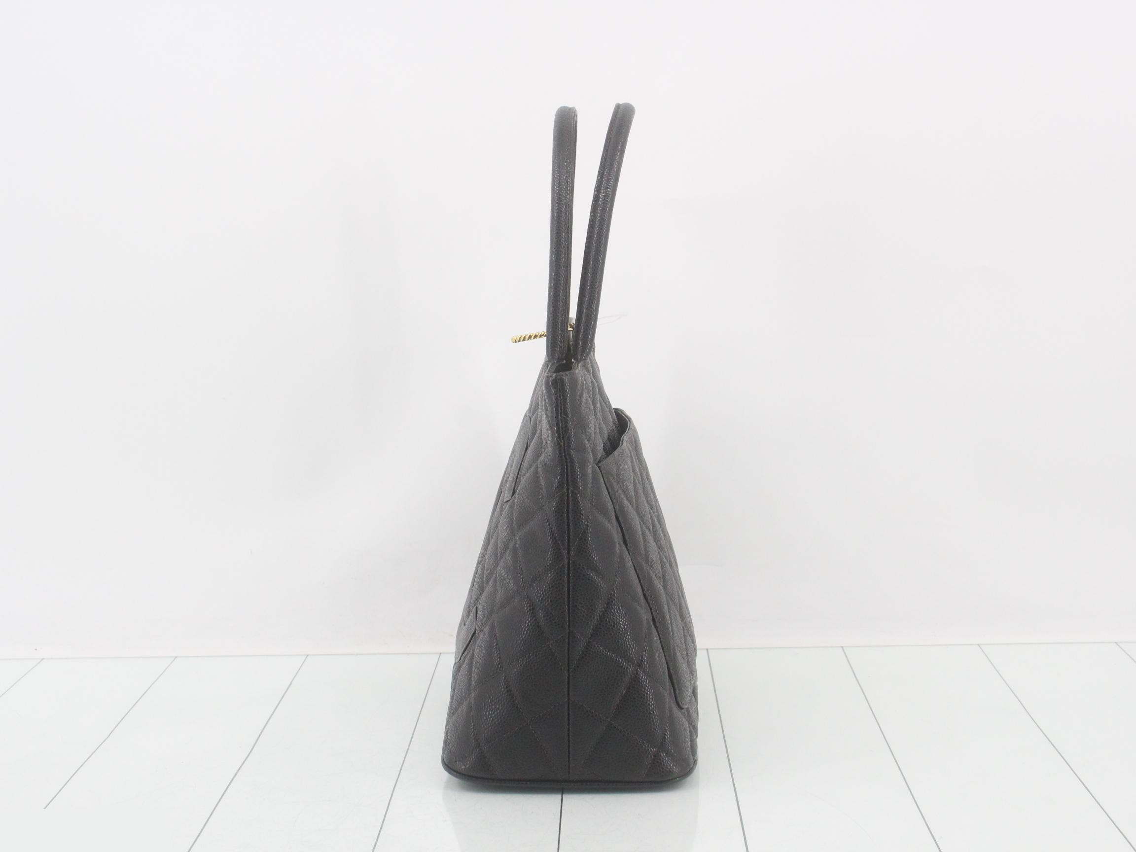 Caviar skin reissue tote bag with gold hardware — view 3