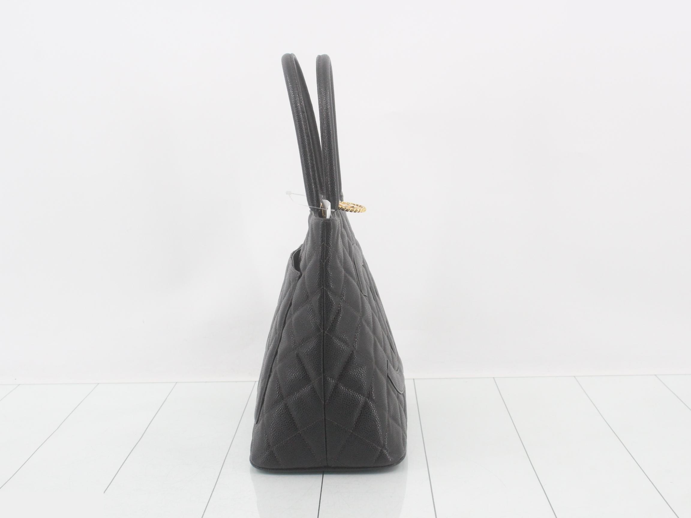 Caviar skin reissue tote bag with gold hardware — view 4
