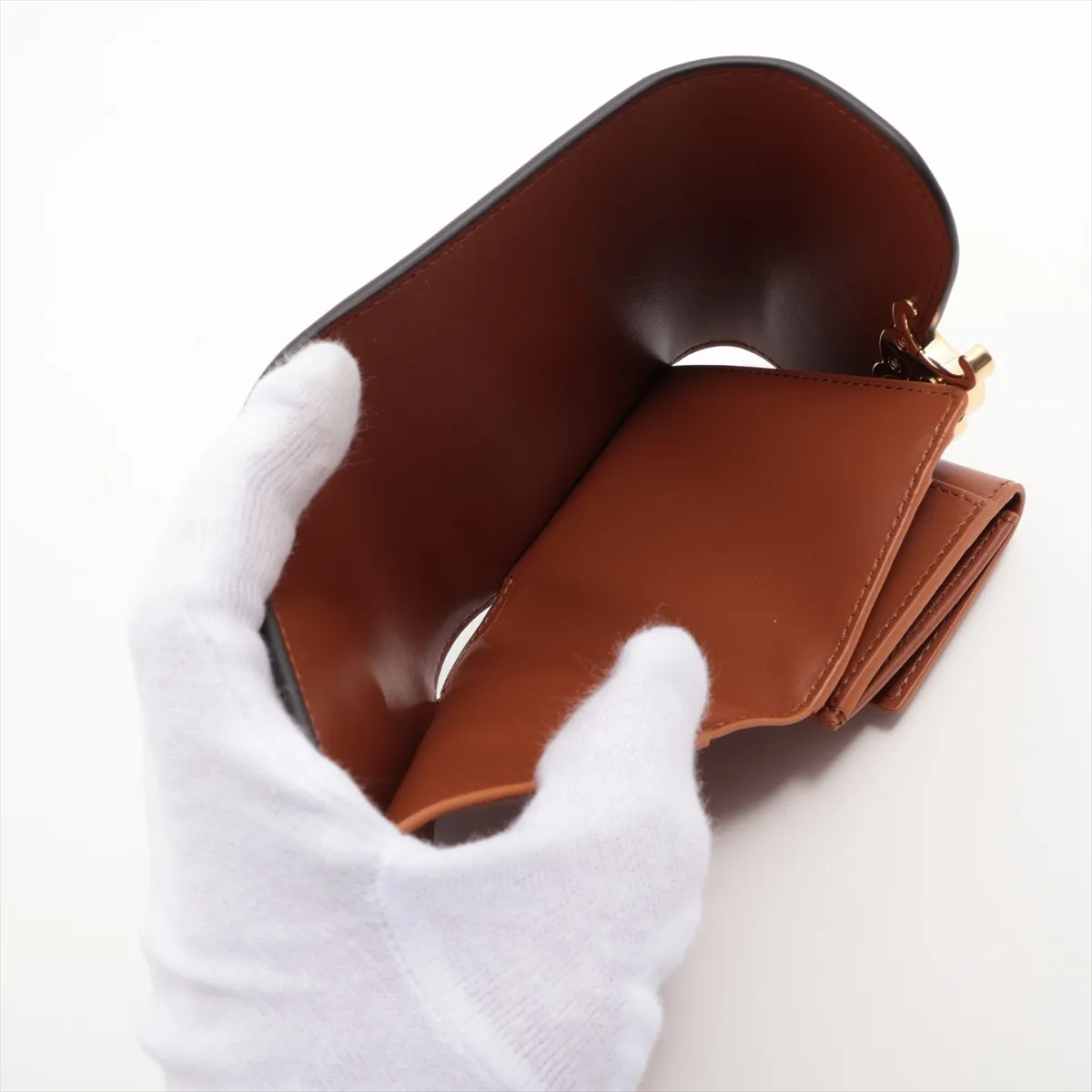 Triomphe Small Flap Wallet Leather Compact Wallet Brown — view 7