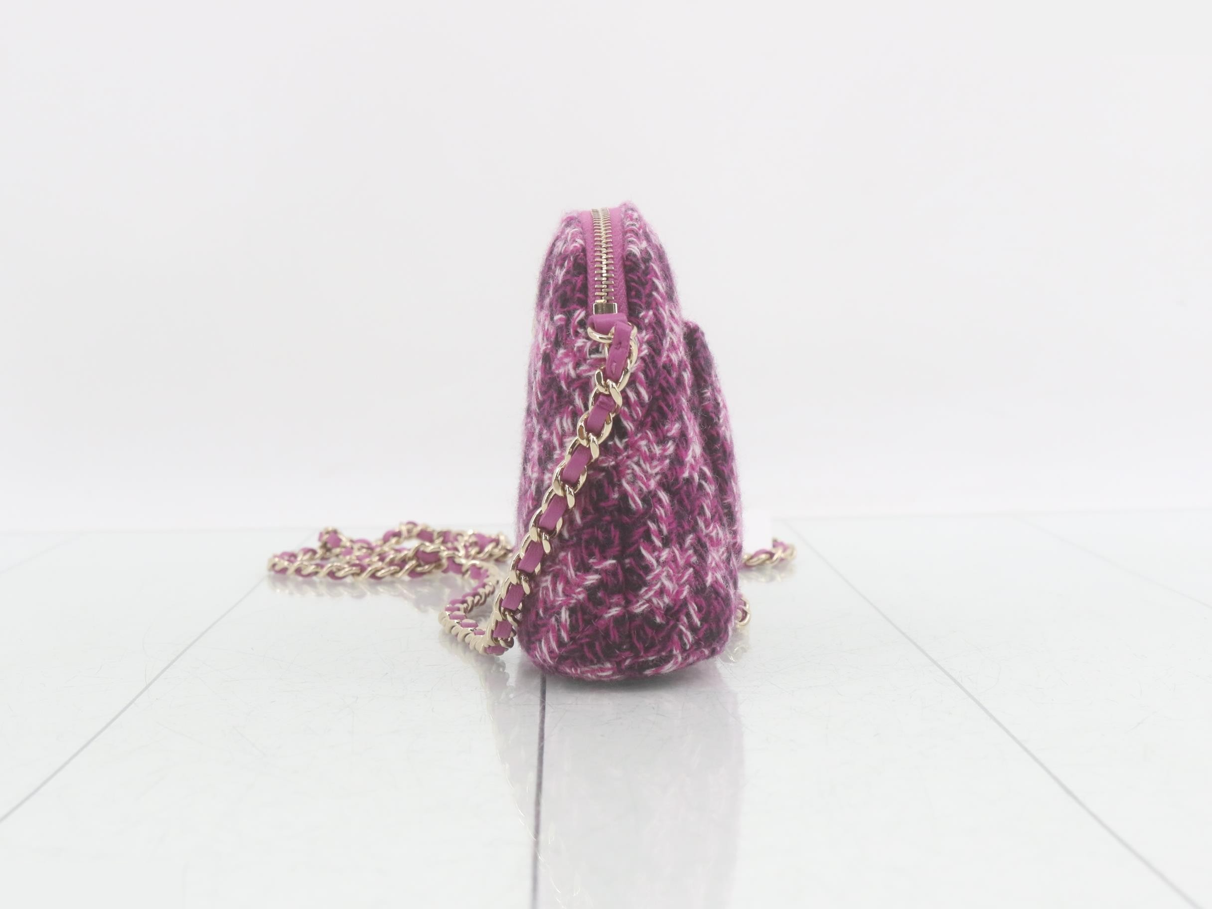 Matelassé Chain Shoulder Bag, Tweed — view 3