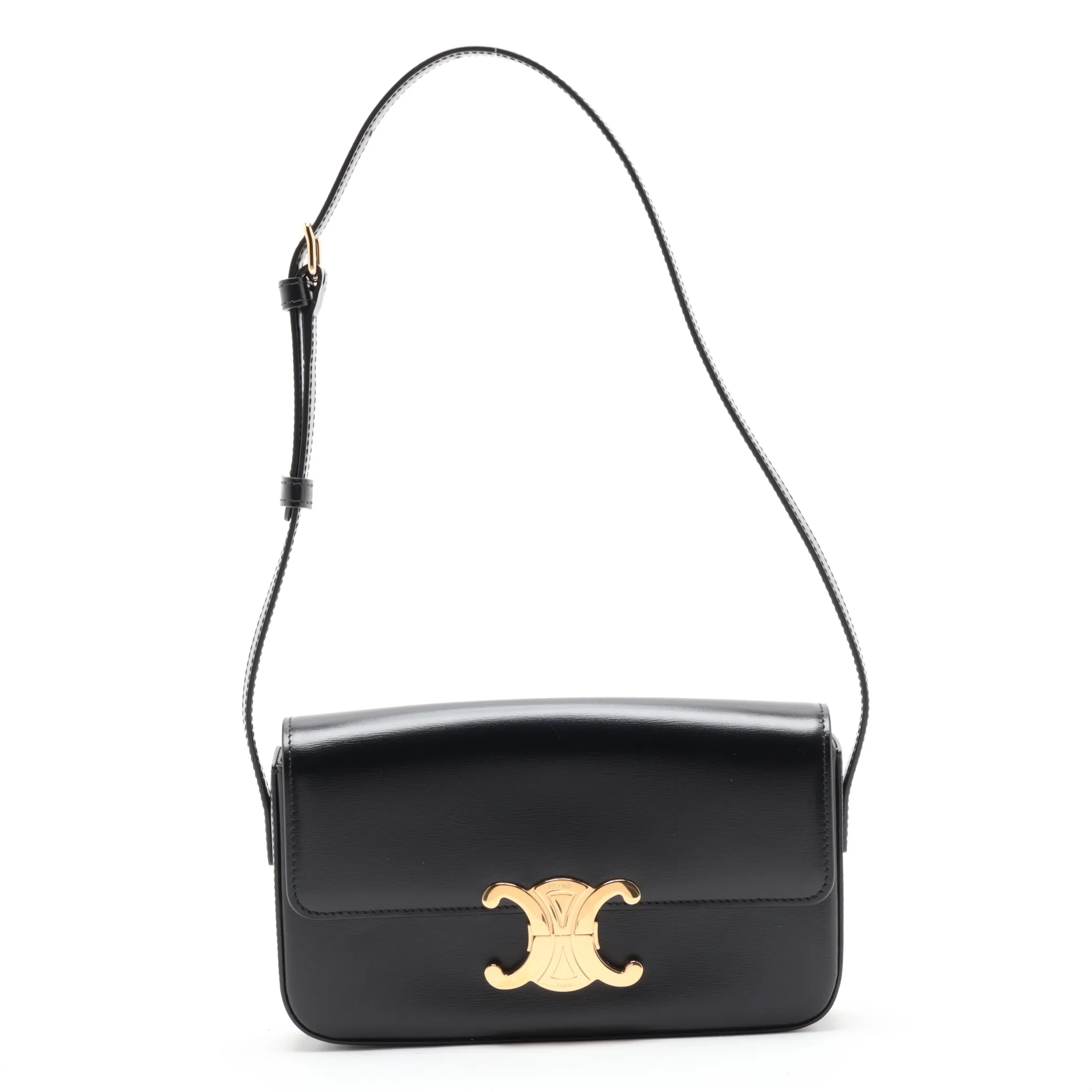 Triomphe Claude Leather Shoulder Bag, Black
