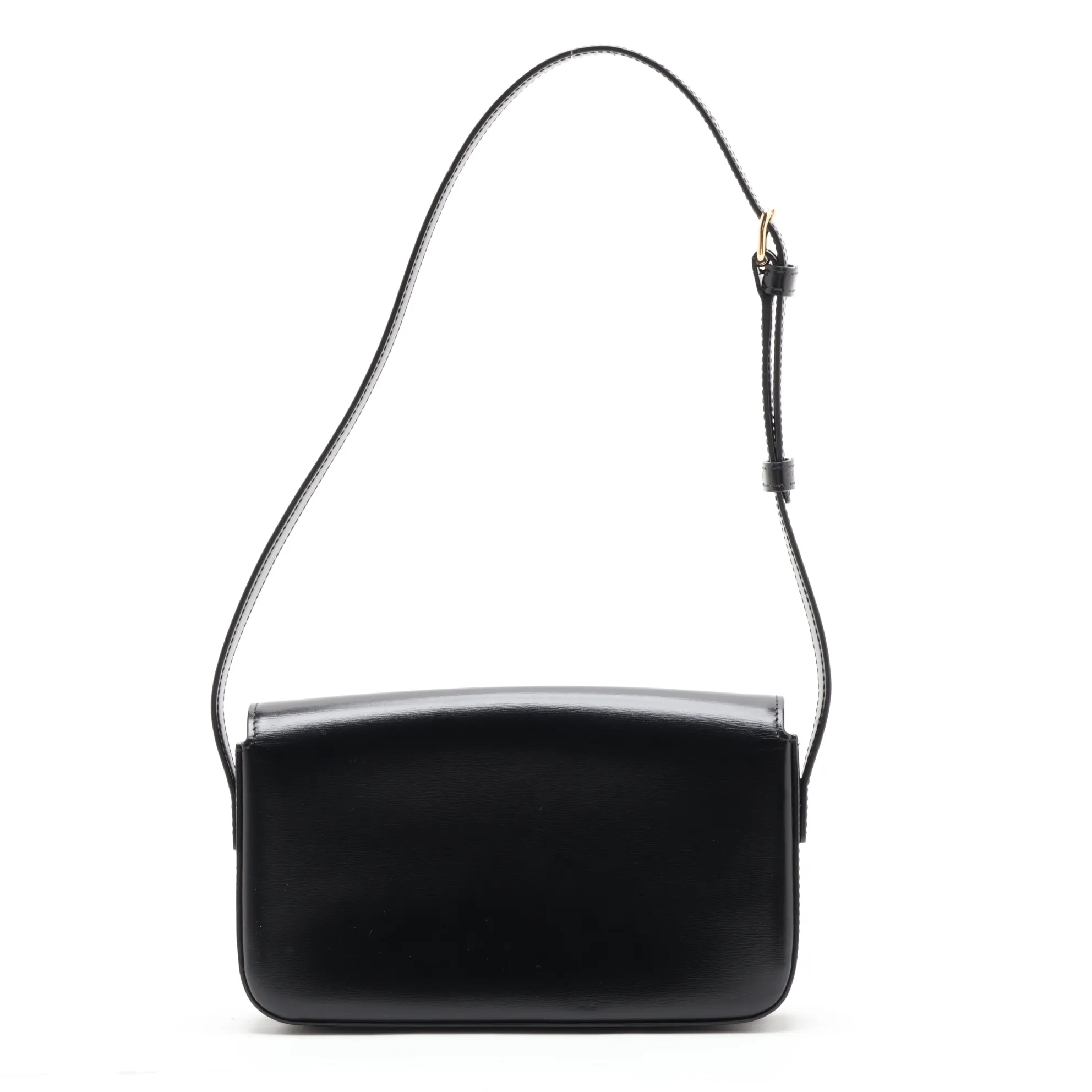Triomphe Claude Leather Shoulder Bag, Black — view 2