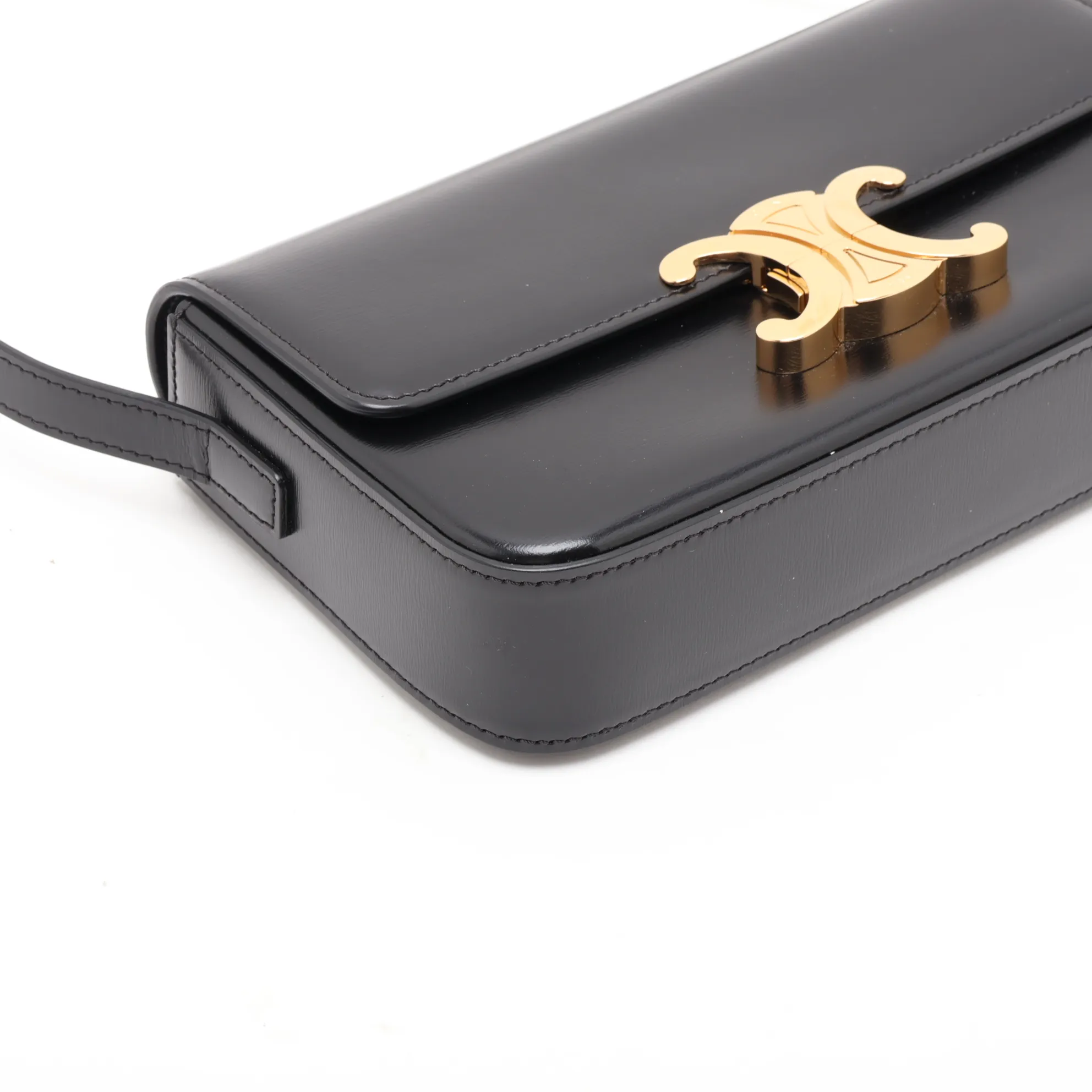 Triomphe Claude Leather Shoulder Bag, Black — view 4